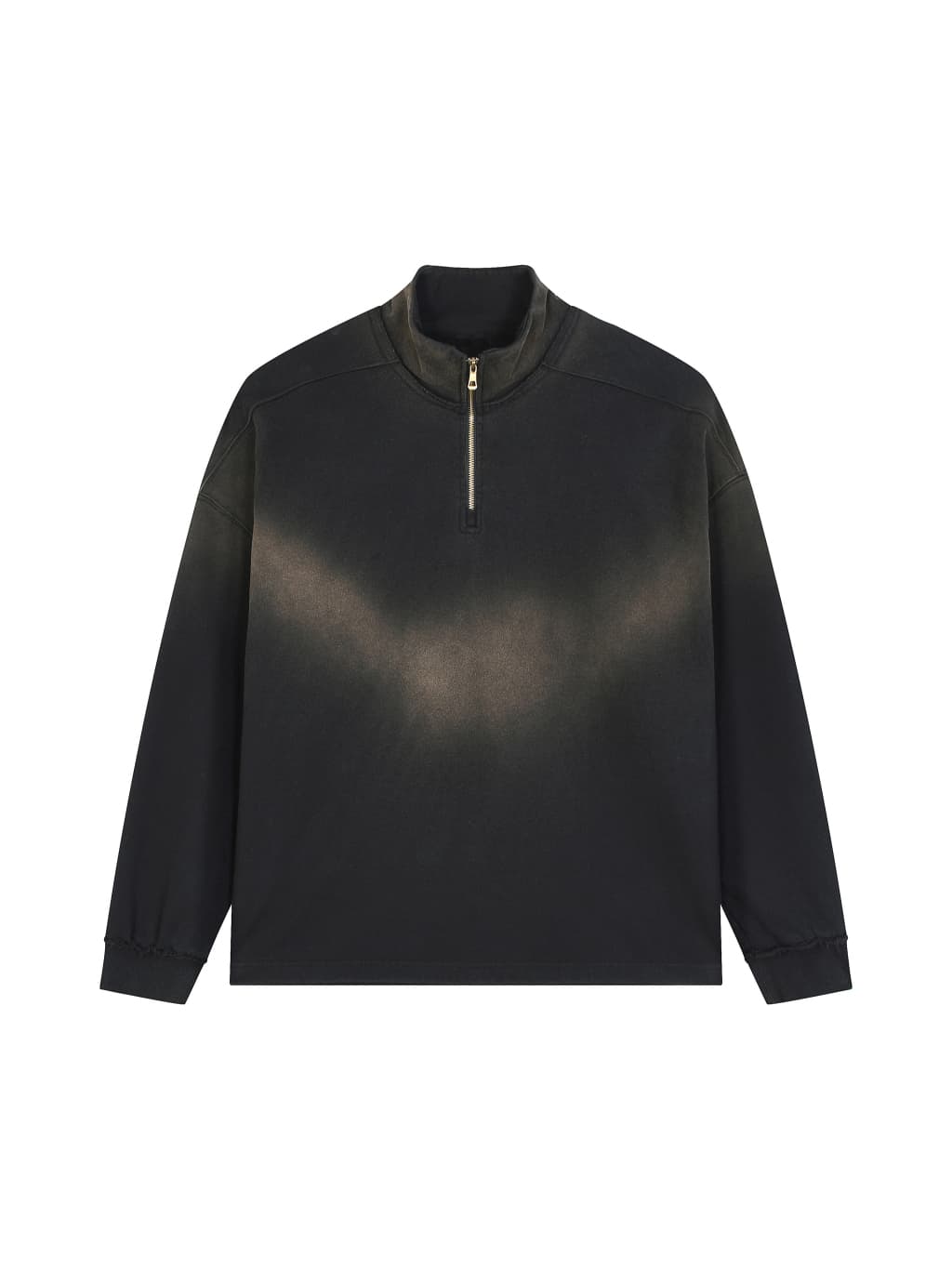Sun-fade raw-edge quarter-zip