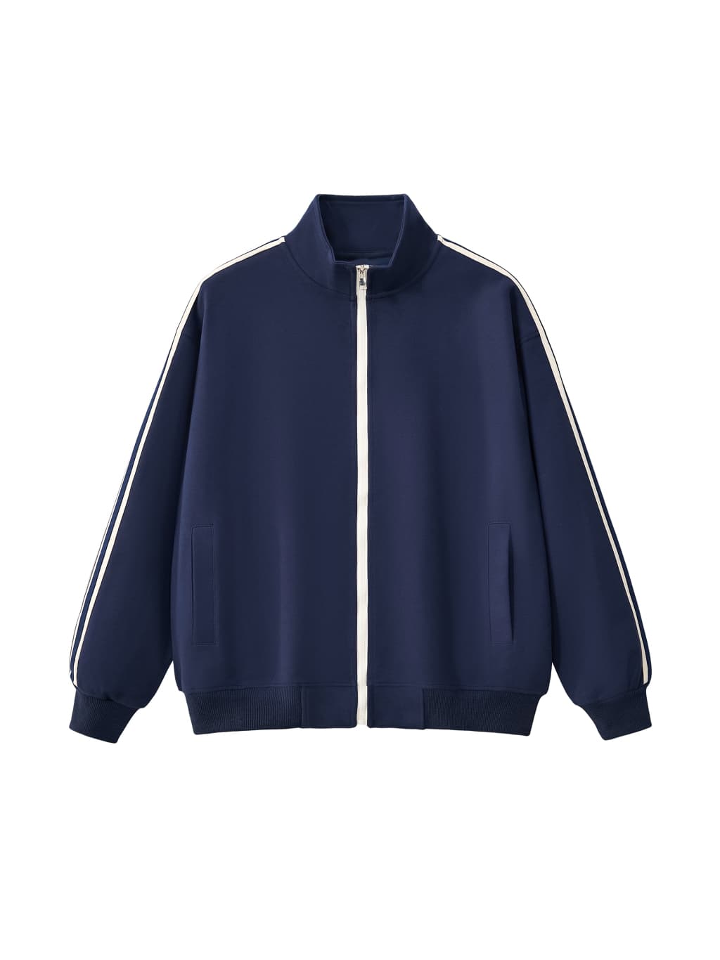 Contrast stripe stand-collar jacket