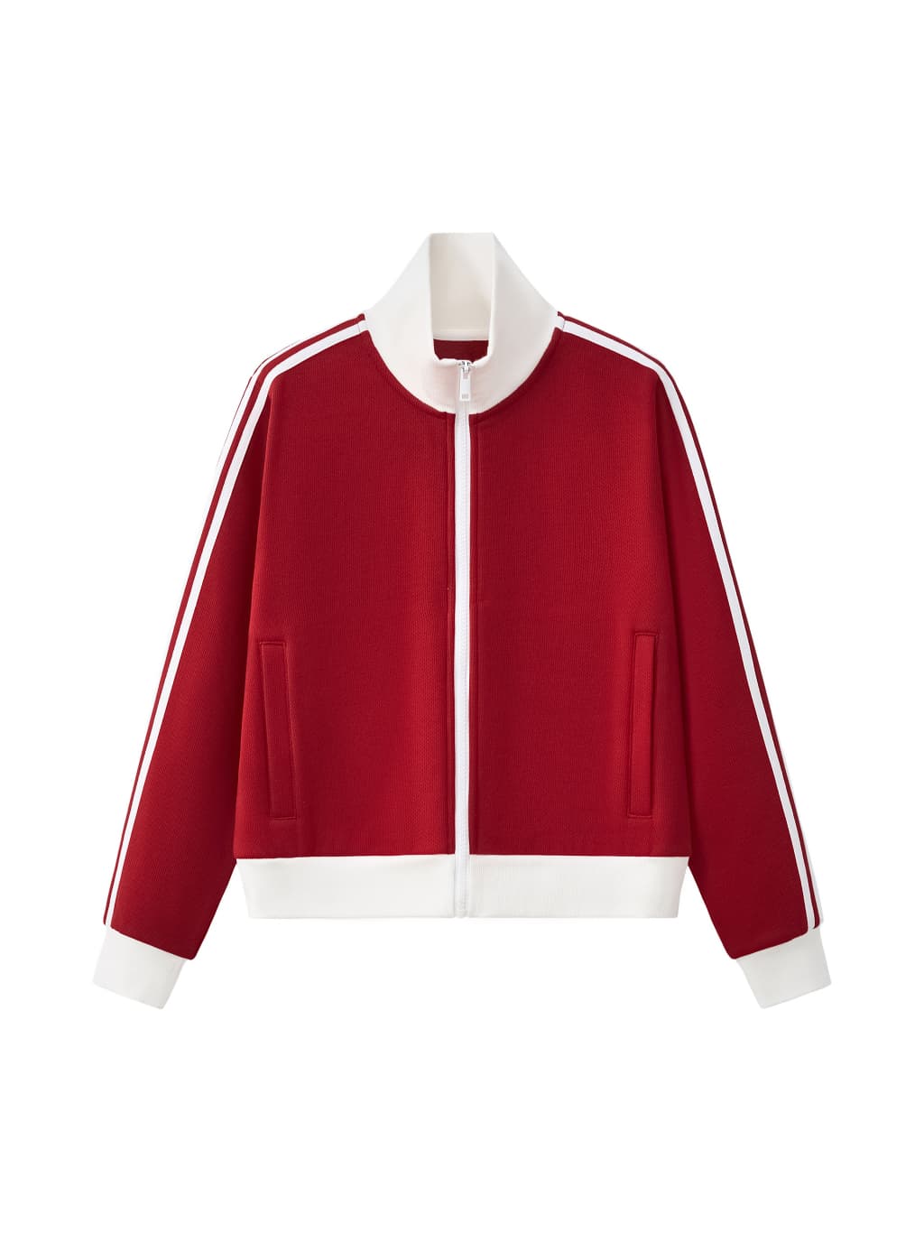 Contrast stripe fleece cropped track jacket