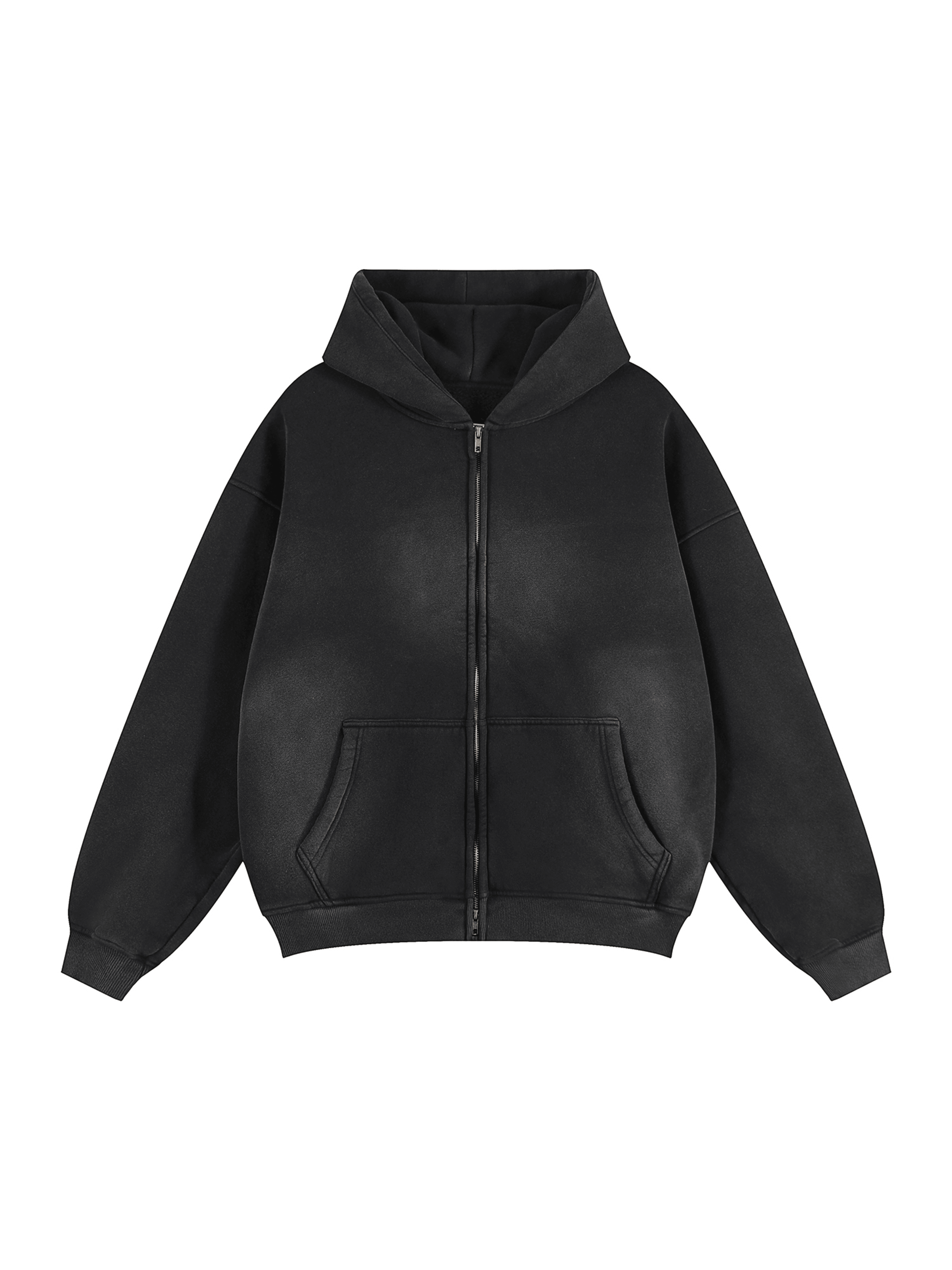 Sunfade Zipper Boxy Hoodie — Black