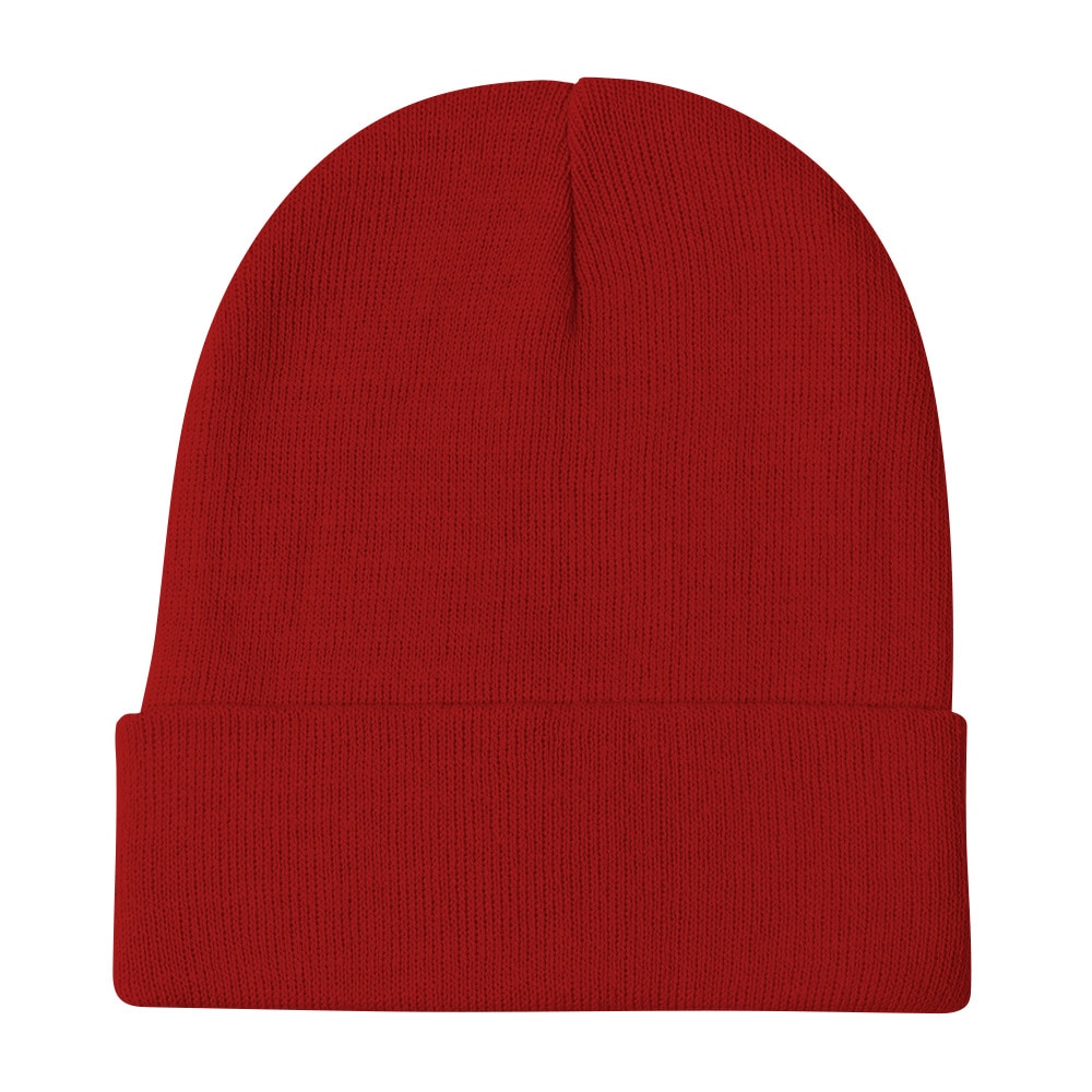 Embroidered Knit Beanie — front · Red