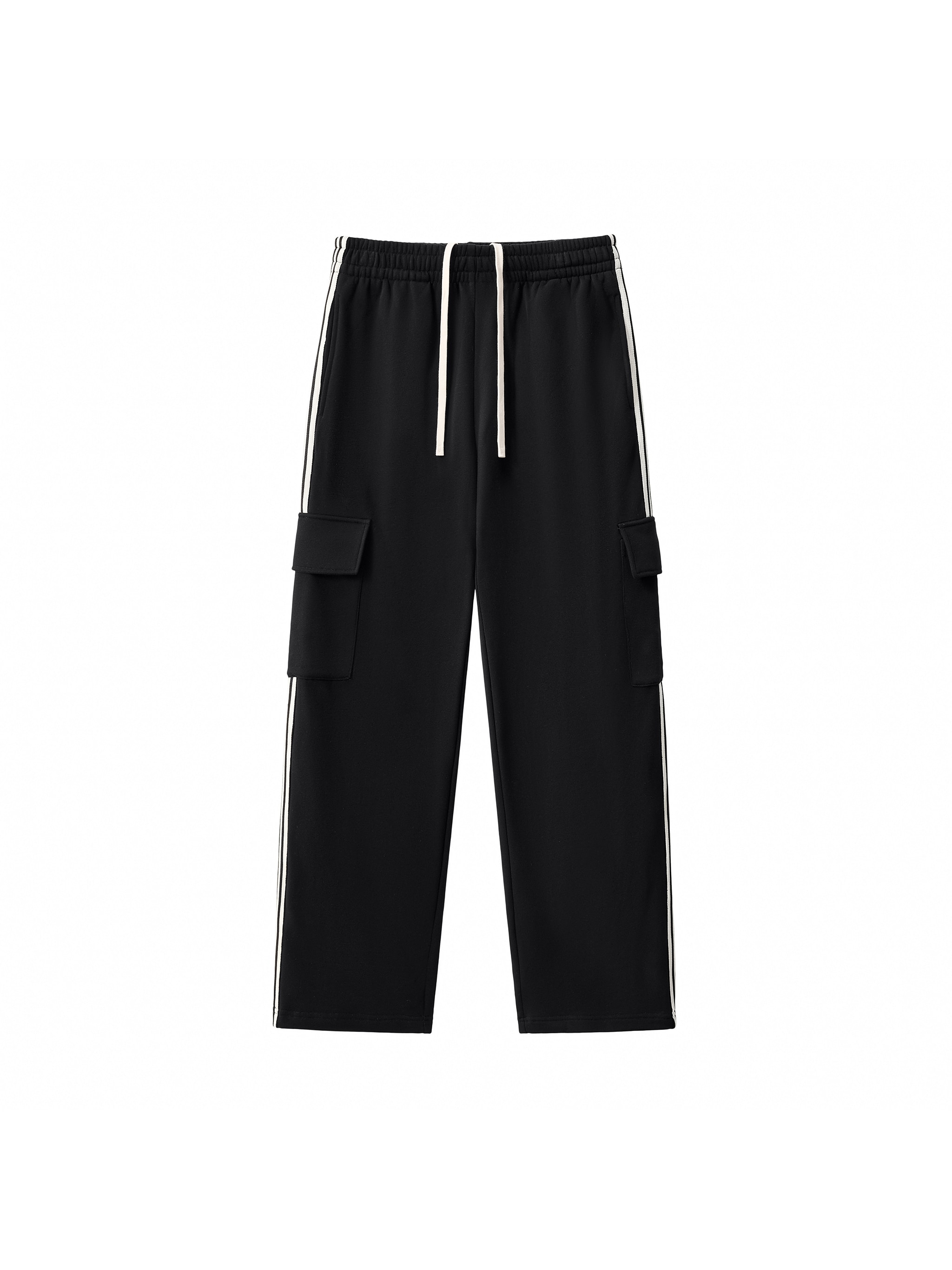 Side Stripe Straight-Leg Pants — Black