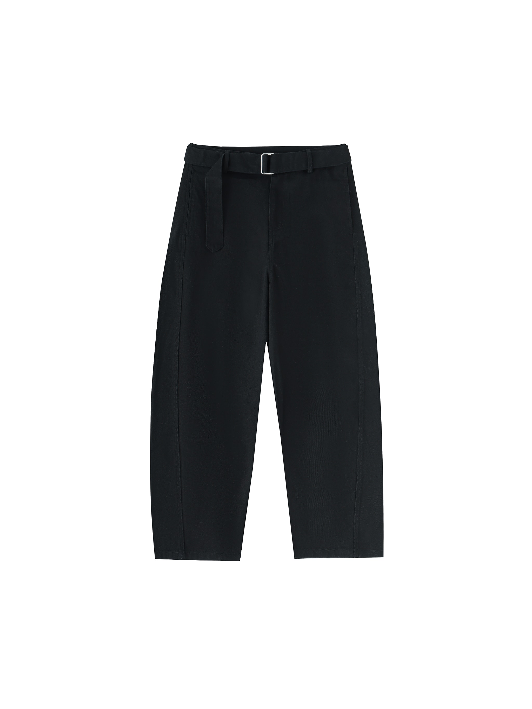 Belted Barrel-Leg Chino Pants — Black