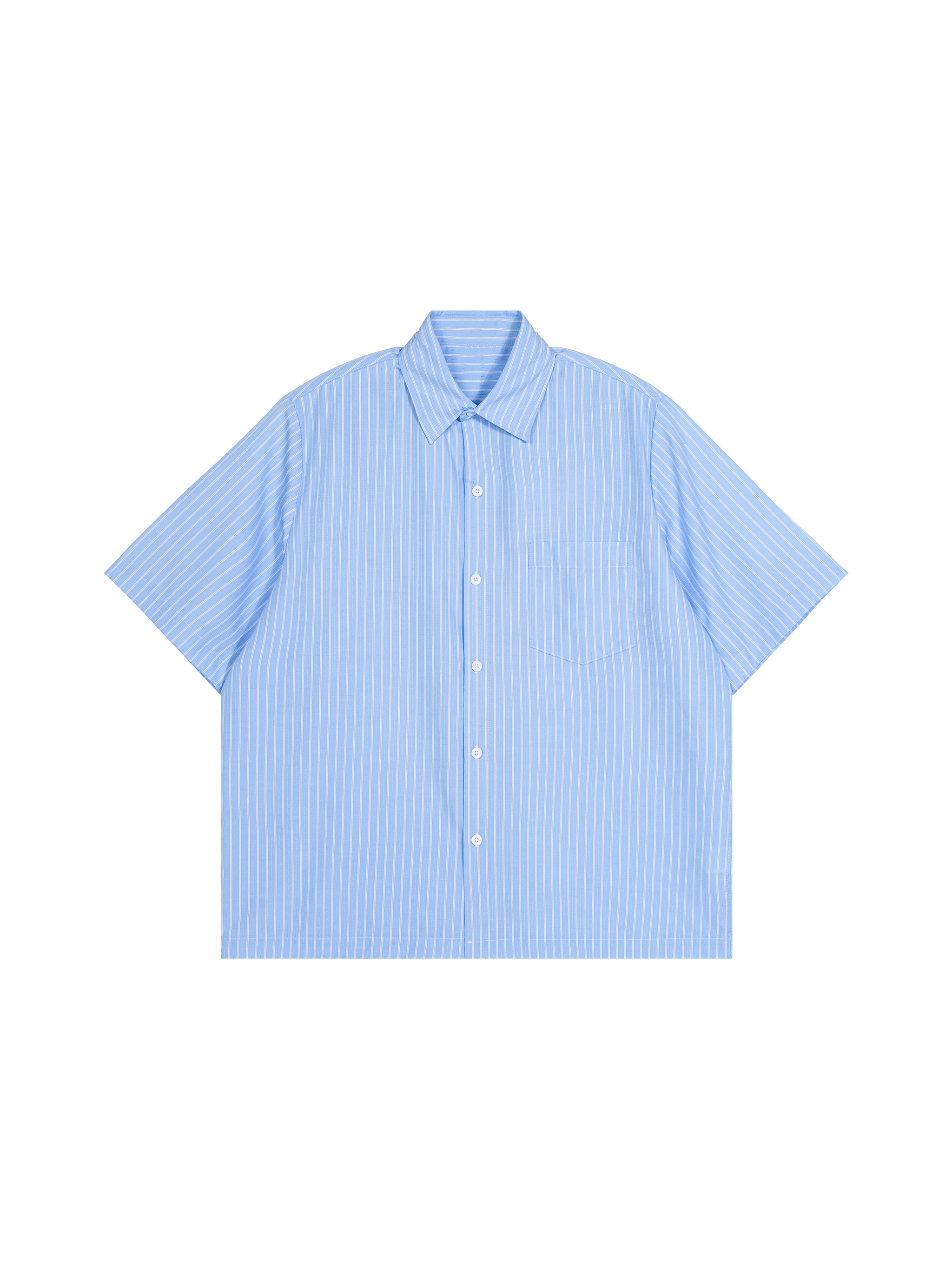 Striped Boxy Short Sleeve Shirt — Blue