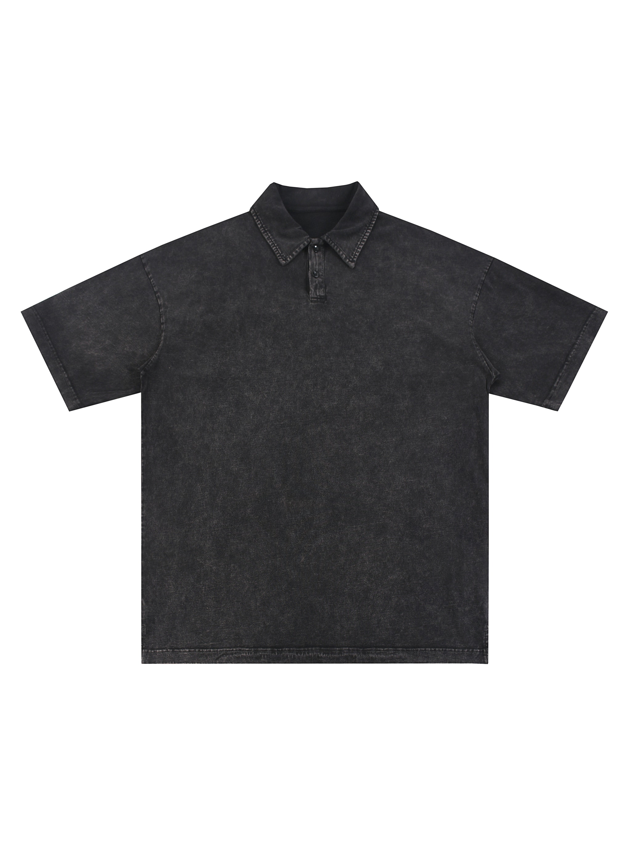 Heavyweight Snow-Washed Polo T-Shirt — Black