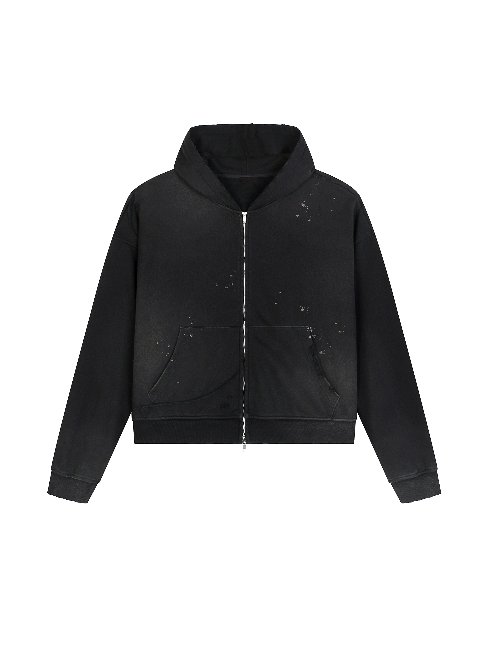 Sun Fade Frayed Zip Hoodie — Black