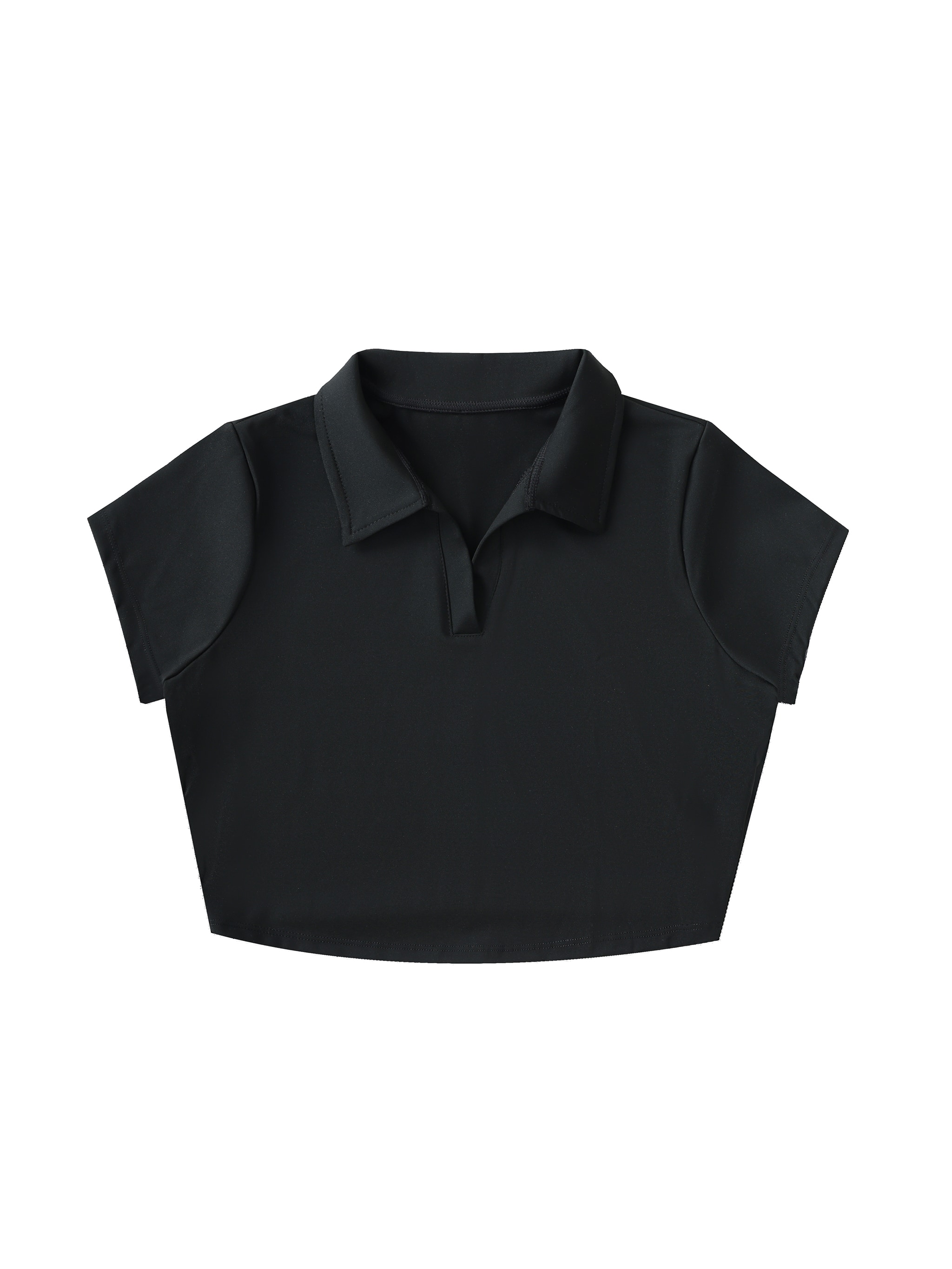 V-Neck Lapel Crop Top — Black