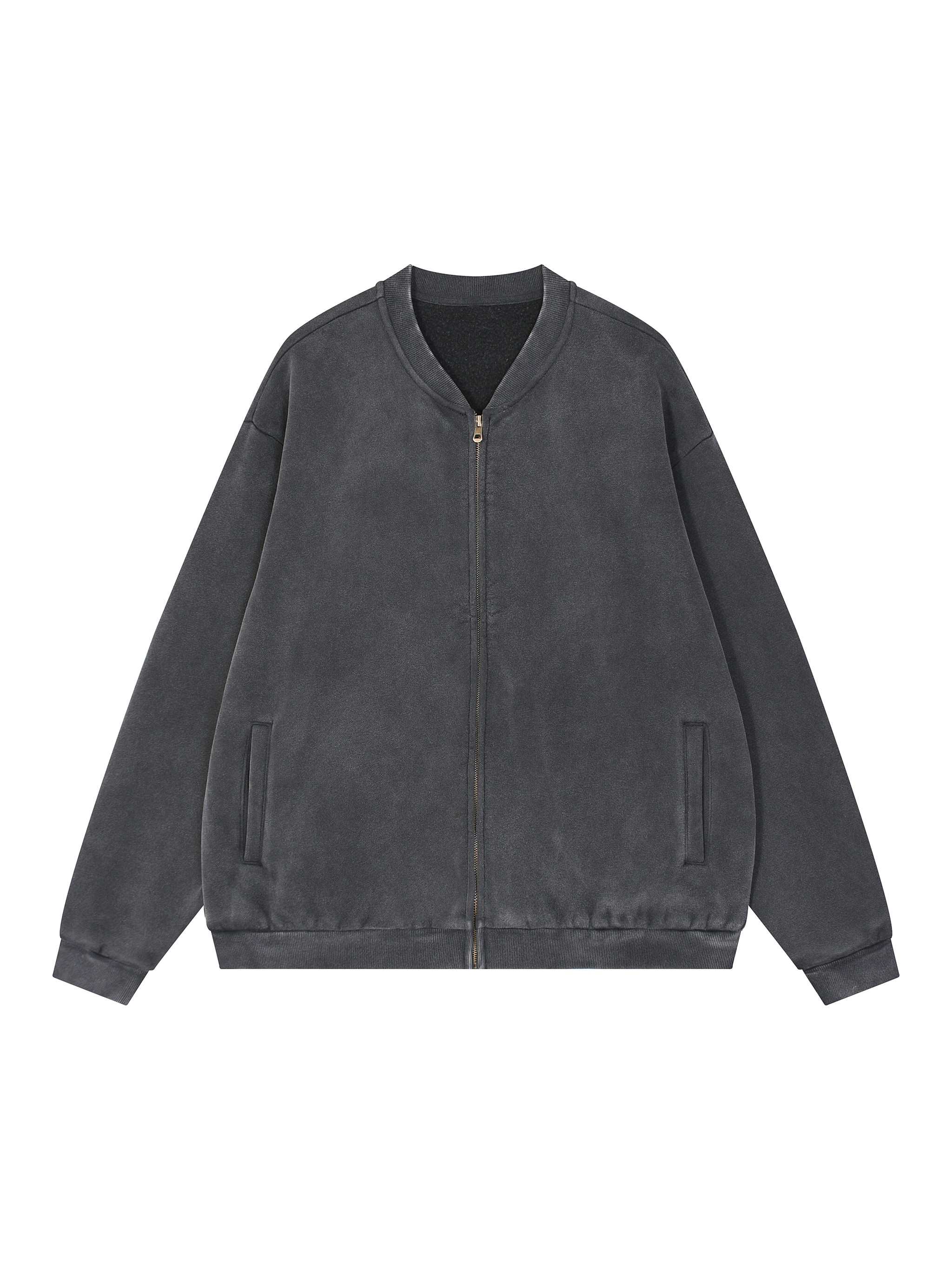 Vintage Washed Fleece Baseball Jacket — Black