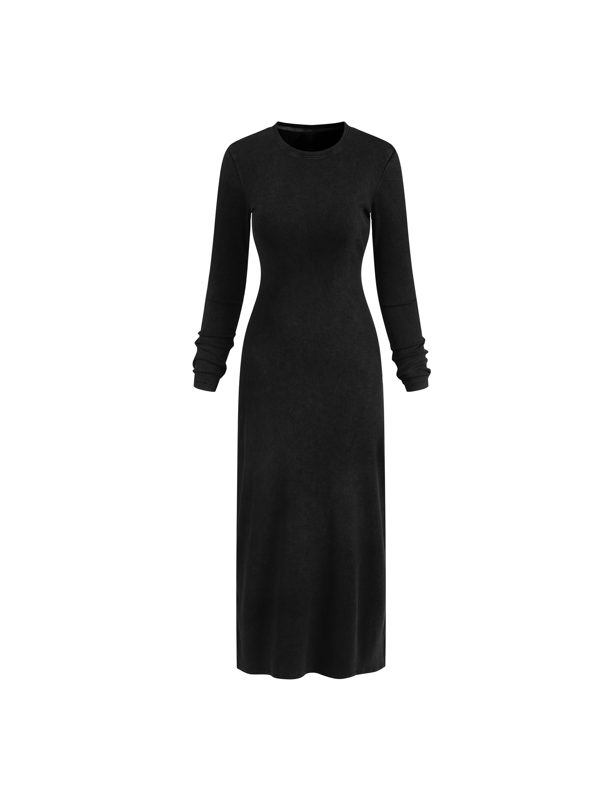 Dyed Washed Slit Maxi Dress — Washed Black