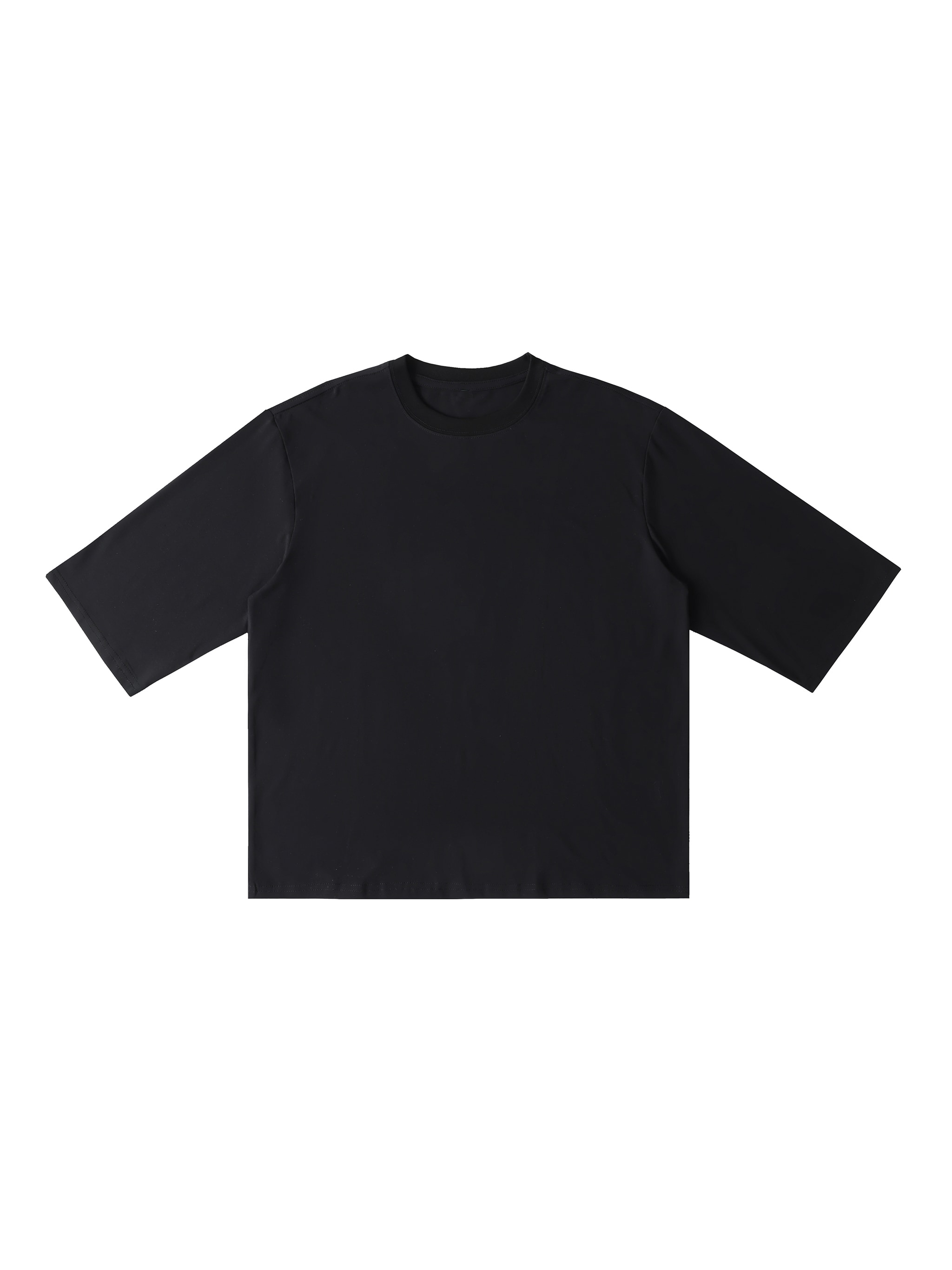 Ribbed Half-Sleeve T-Shirt — Black