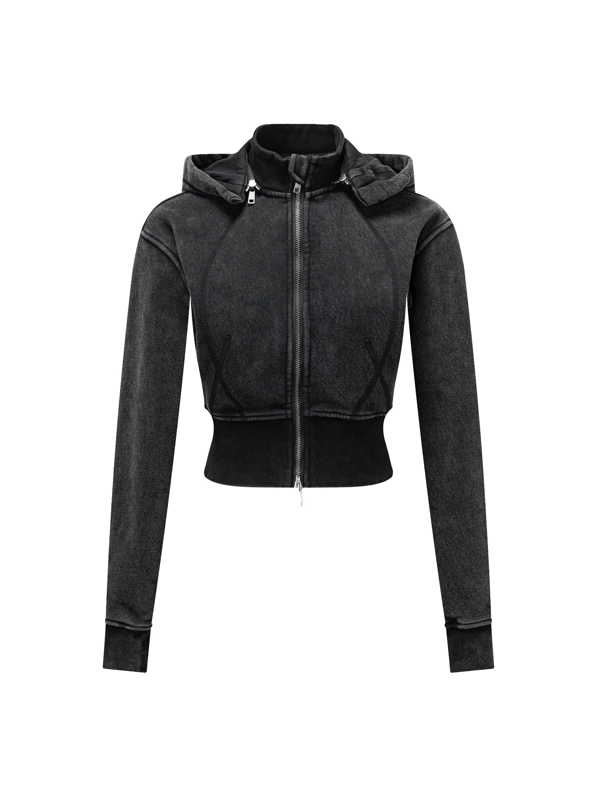 Vintage Washed Cropped Fleece Hoodie — Washed Black