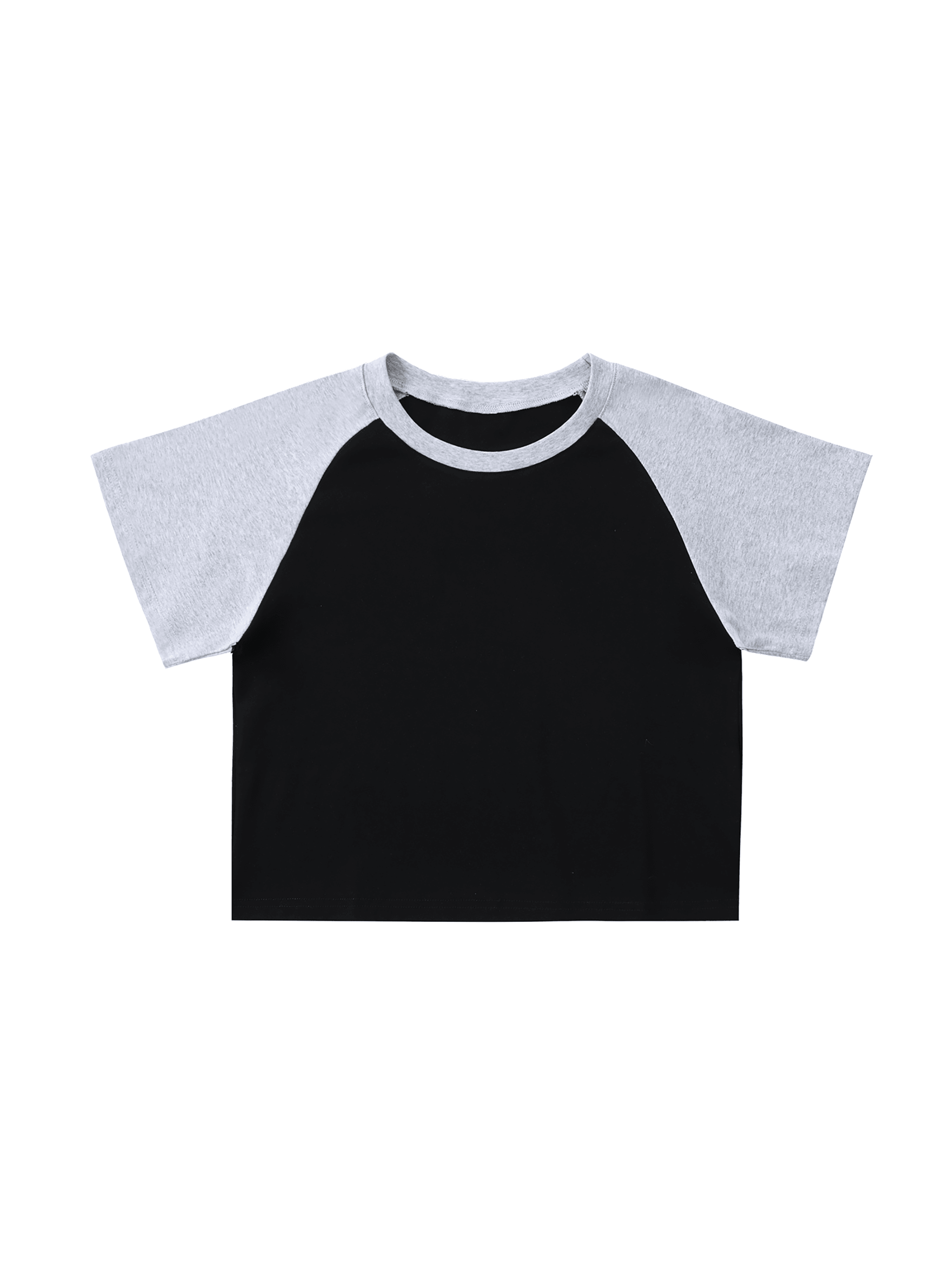 Color-Blocked Raglan Crop Top — Black with Gray