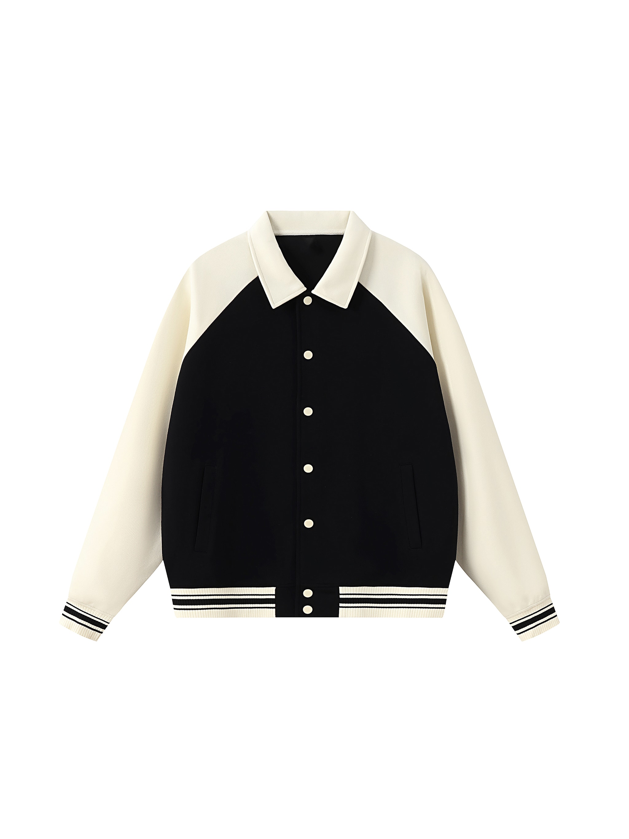 Contrast Raglan Baseball Jacket — Black with Apricot