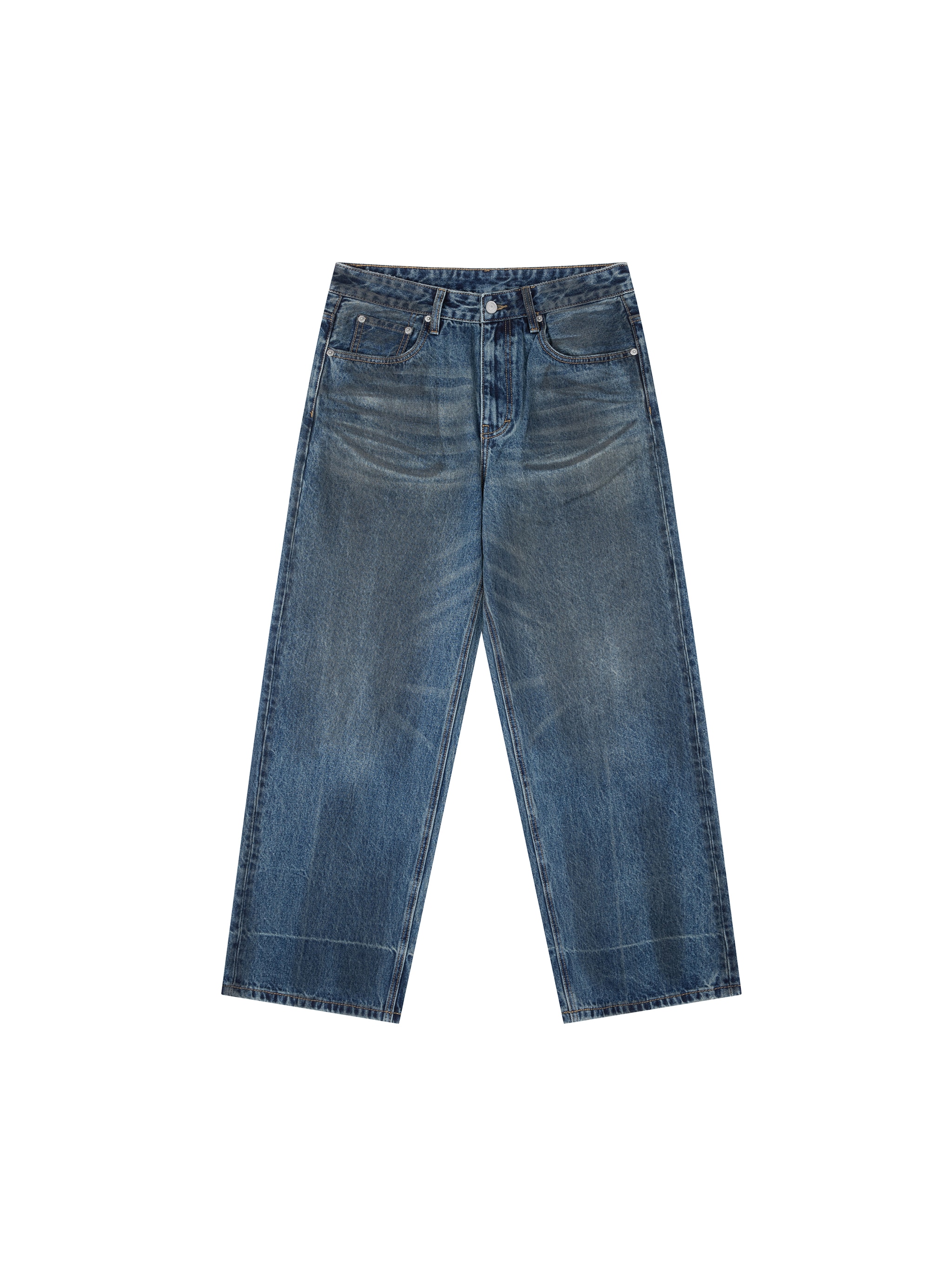 Vintage Wash Baggy Denim Jeans — Denim Blue
