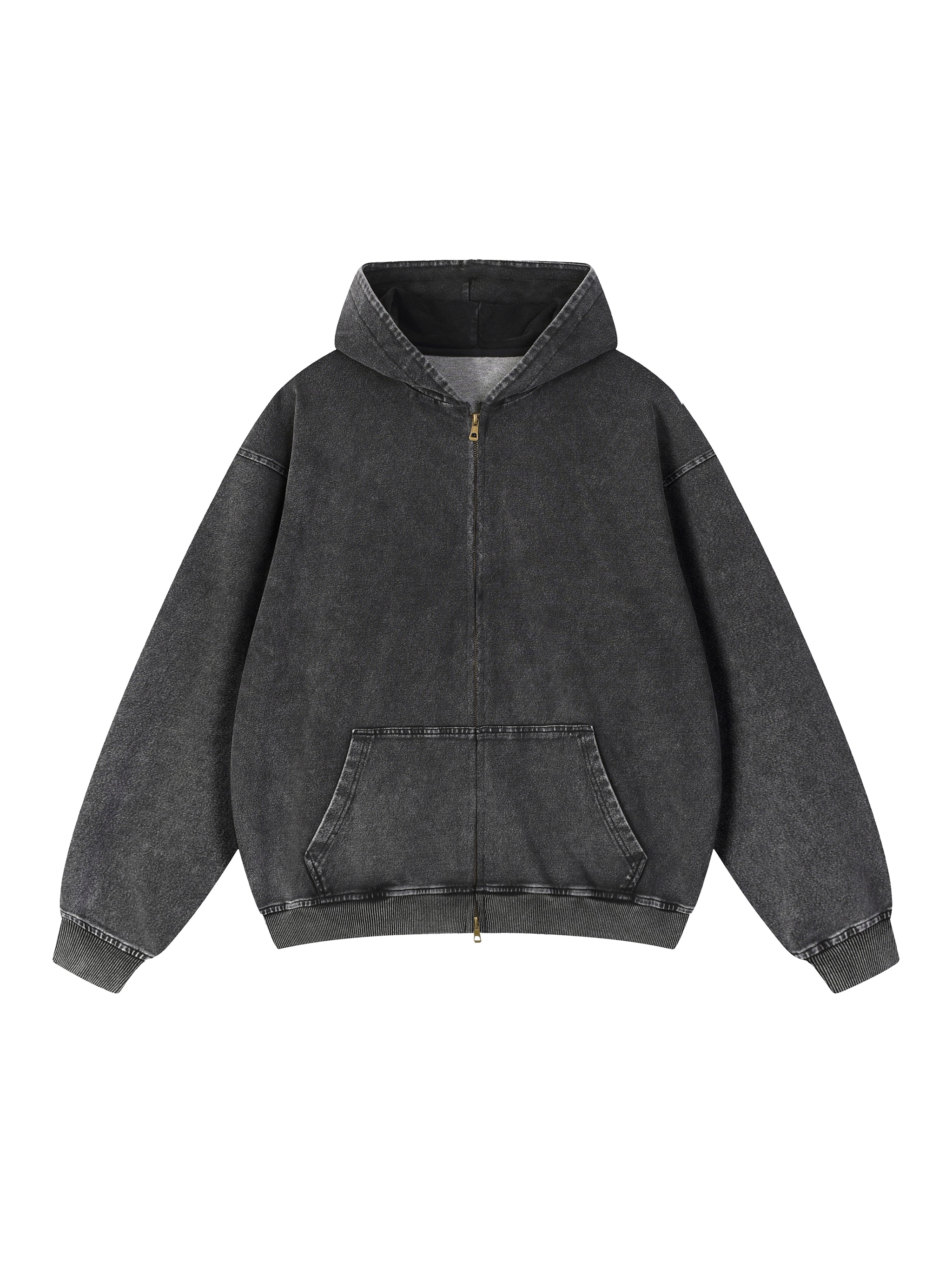 Snow Wash Oversized Zip-Up Hoodie — Black