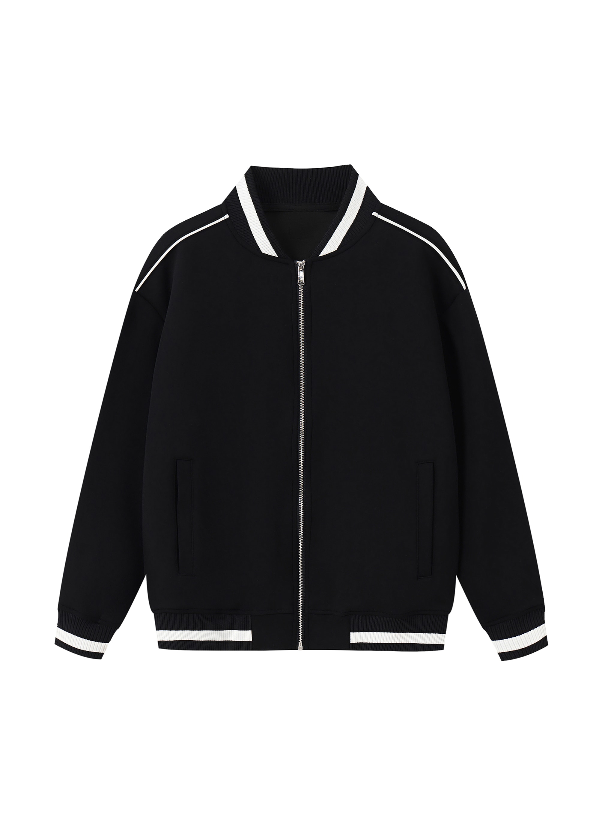 Contrast Piping Bomber Jacket — Black