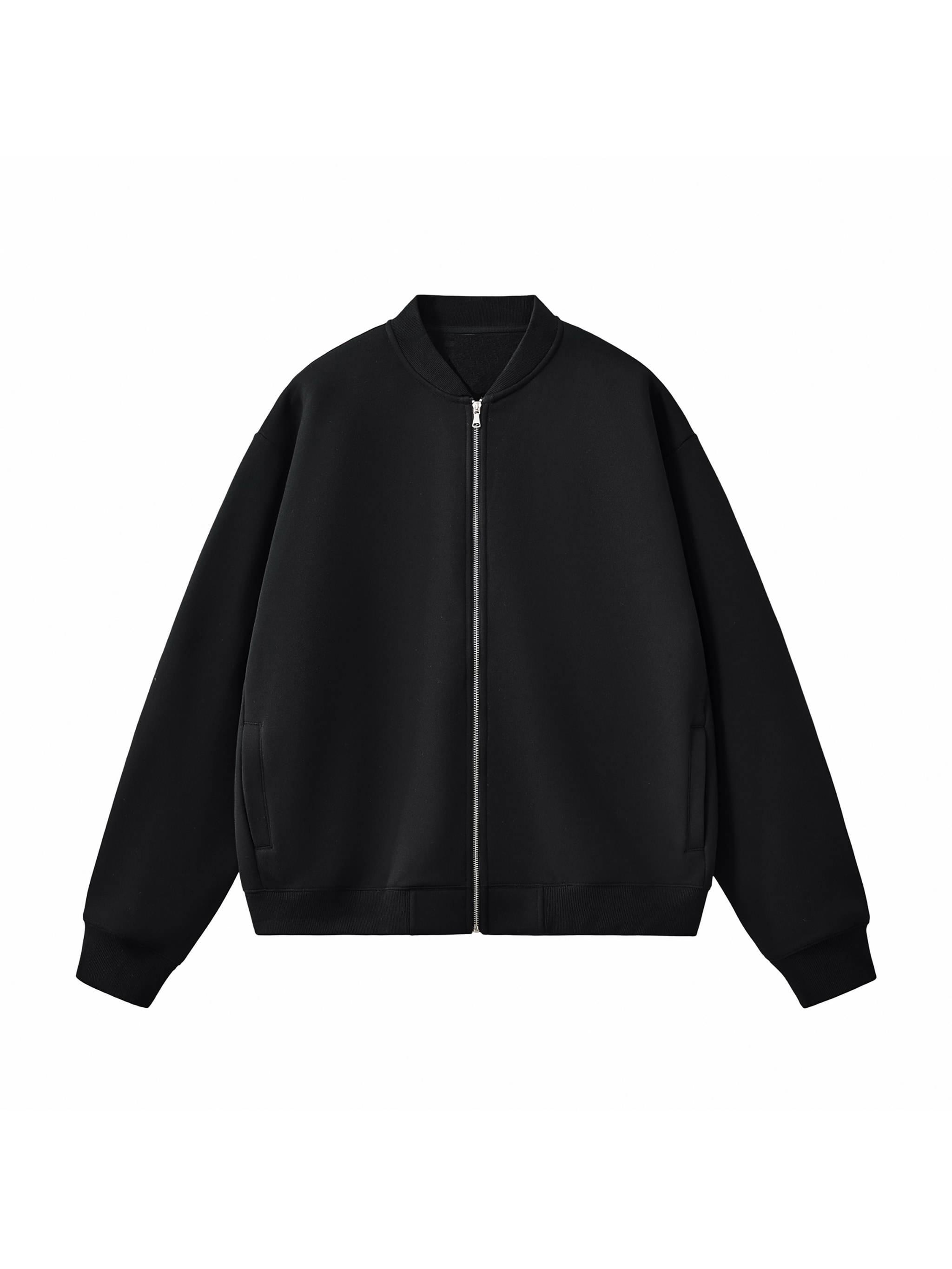 Essential Zip-Up Varsity Jacket — Black