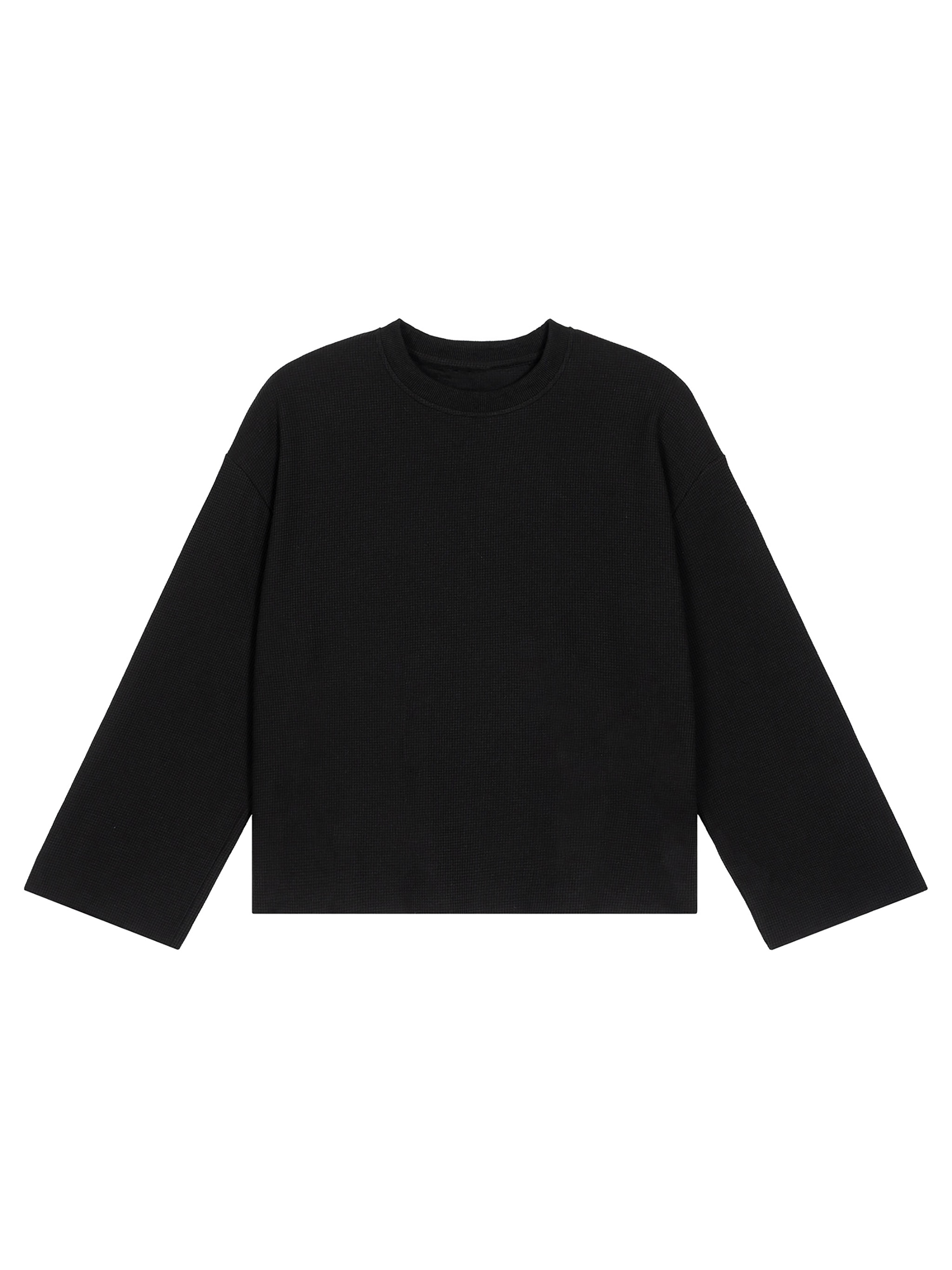 Unisex Waffle Raw Edge Long Sleeve T-Shirt — Black