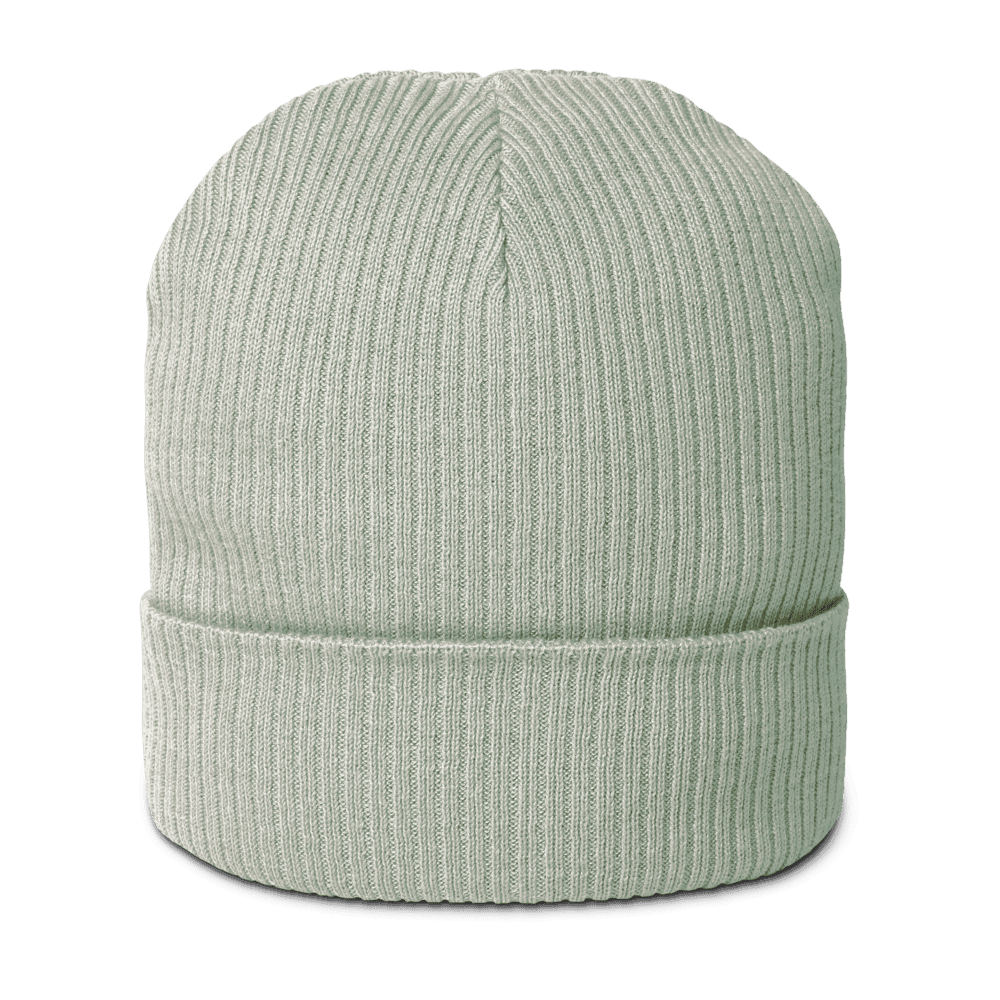 Organic Ribbed Beanie — flat · Leaf Green