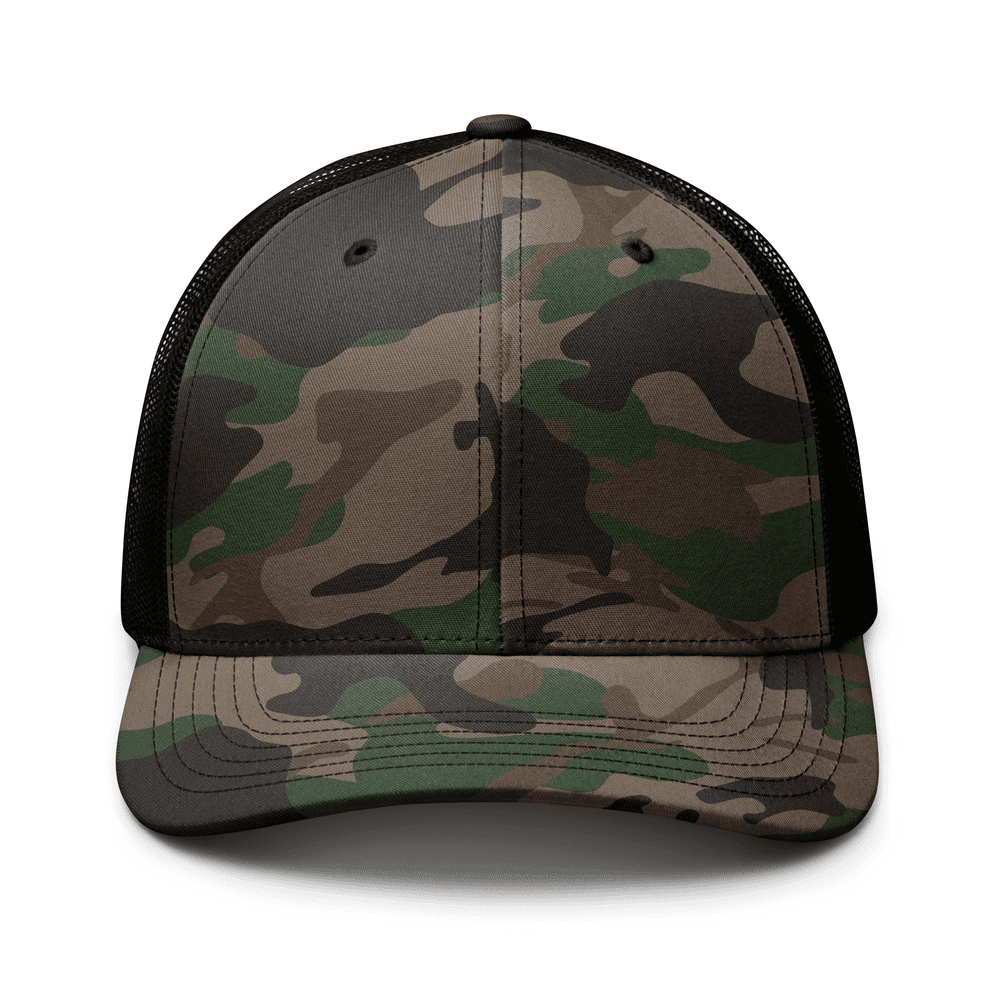 Camouflage Trucker Hat — front · Camo/Black