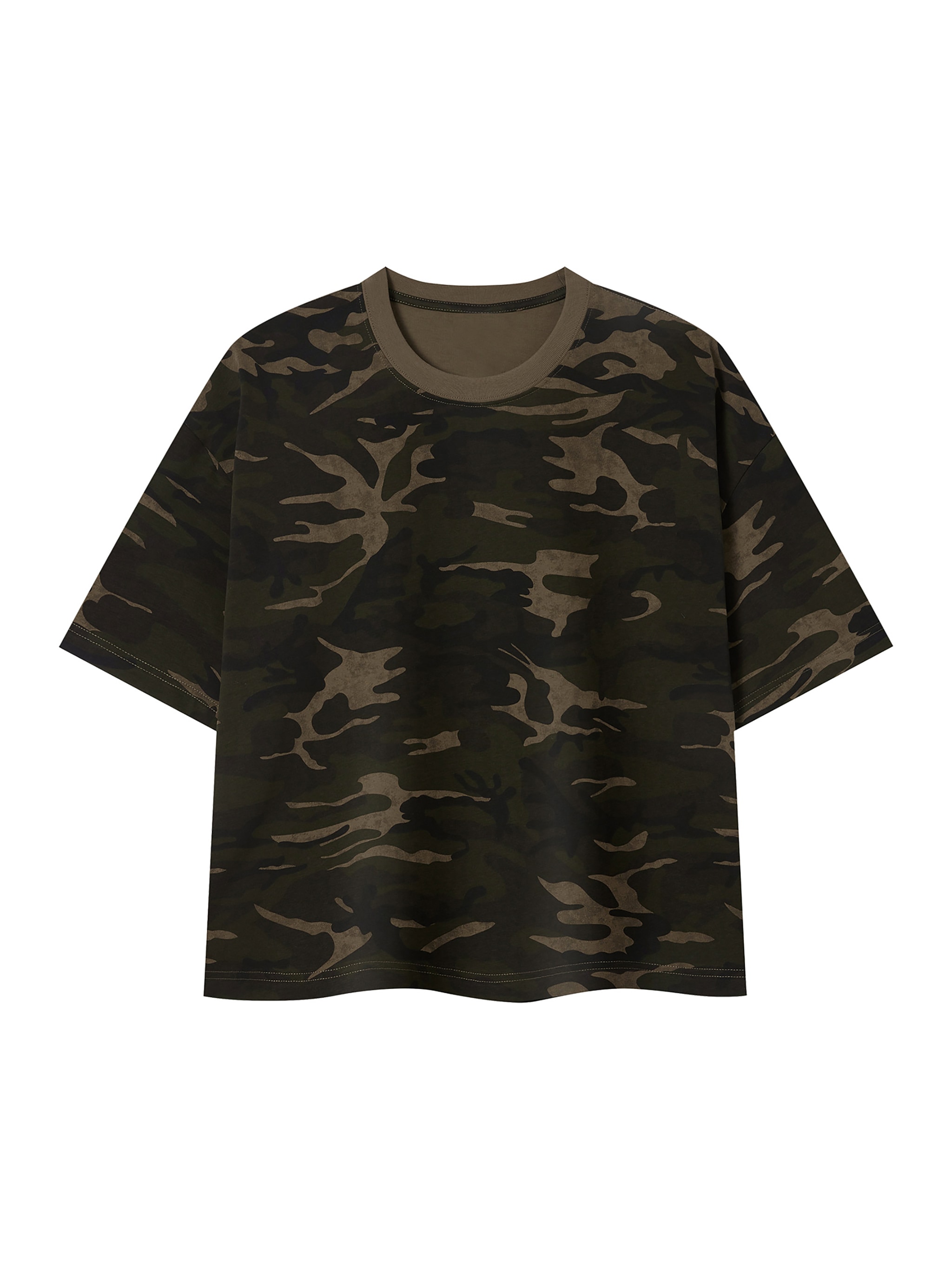 Unisex Camo Boxy T-Shirt — Khaki Camo
