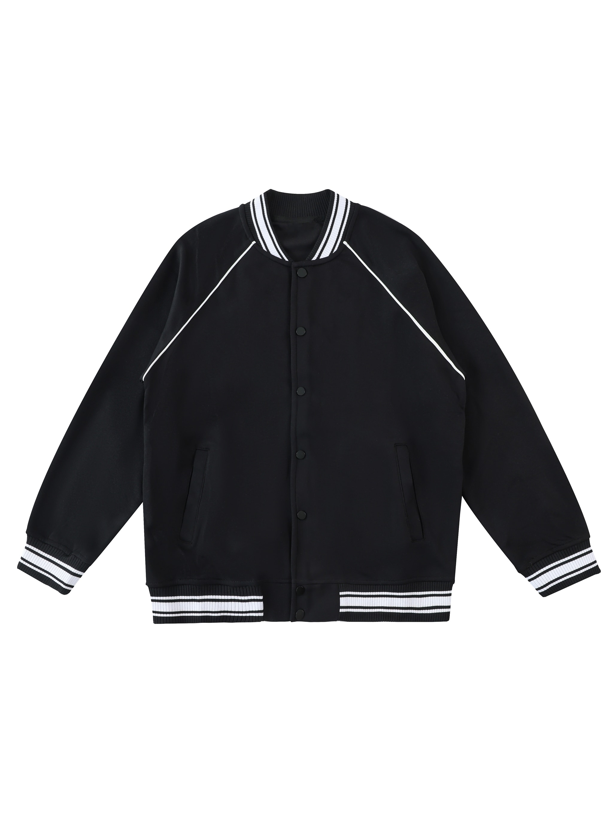 Contrast Trim Varsity Jacket — Black