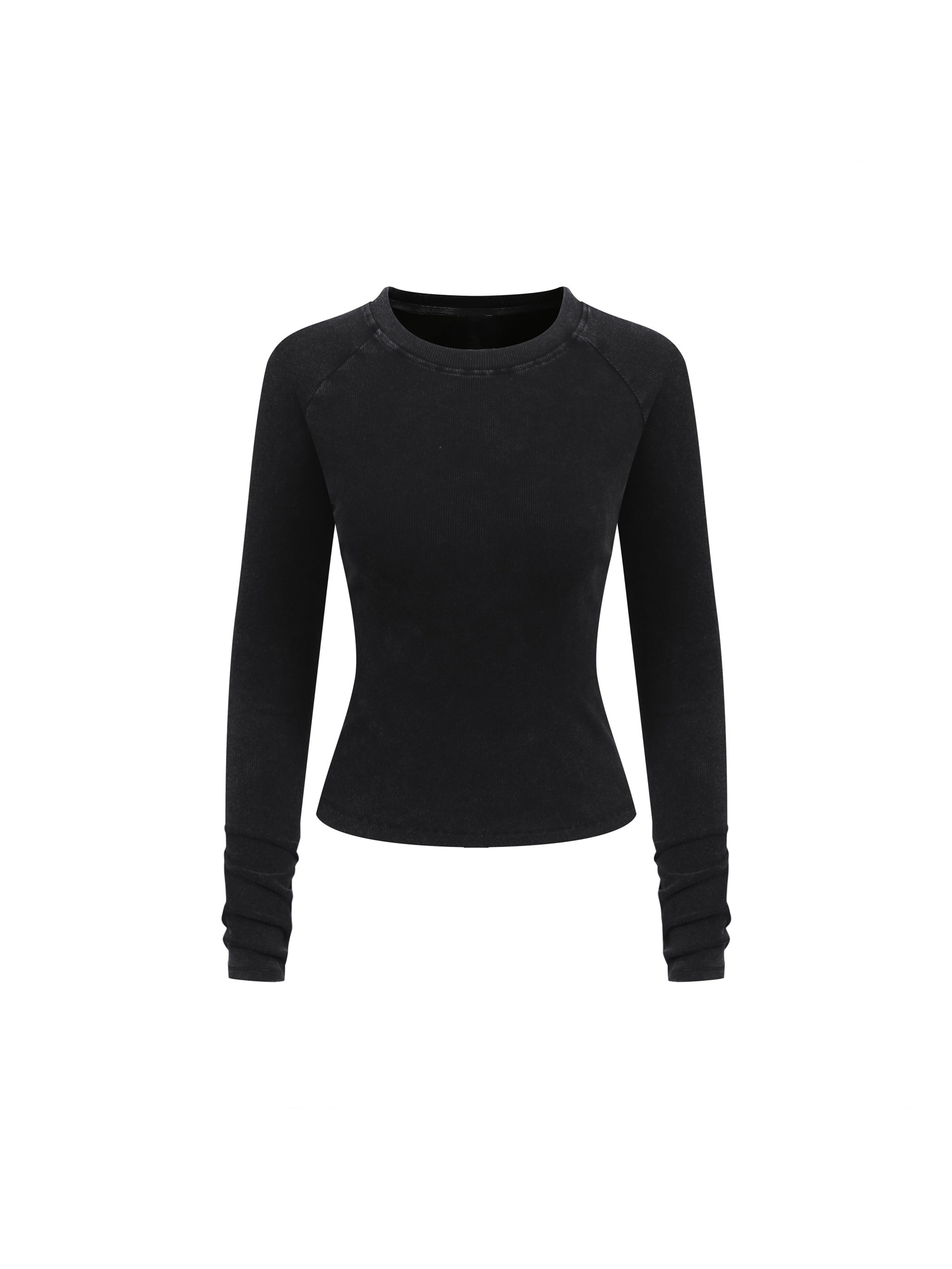 Slim-Fit Raglan Long Sleeve Tee — Washed Black