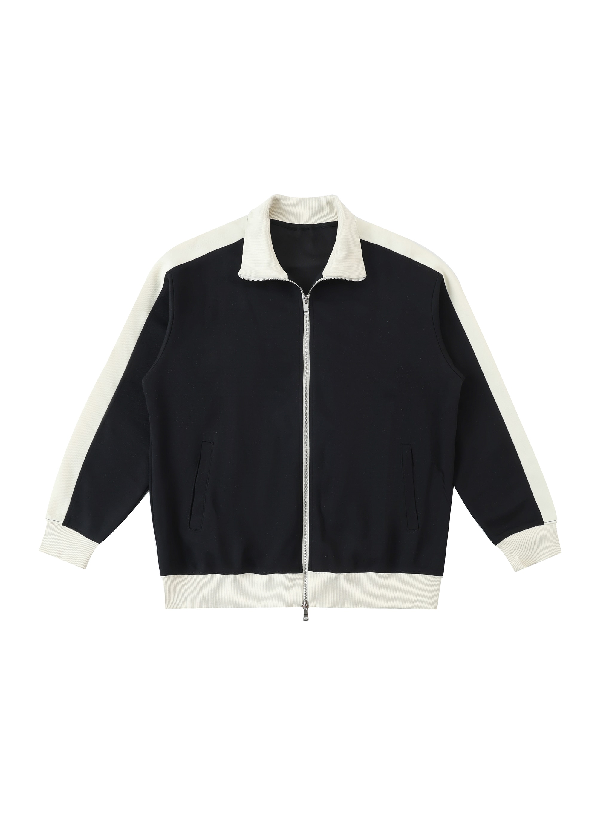 Contrast Trim Stand Collar Jacket — Black with Mild Apricot