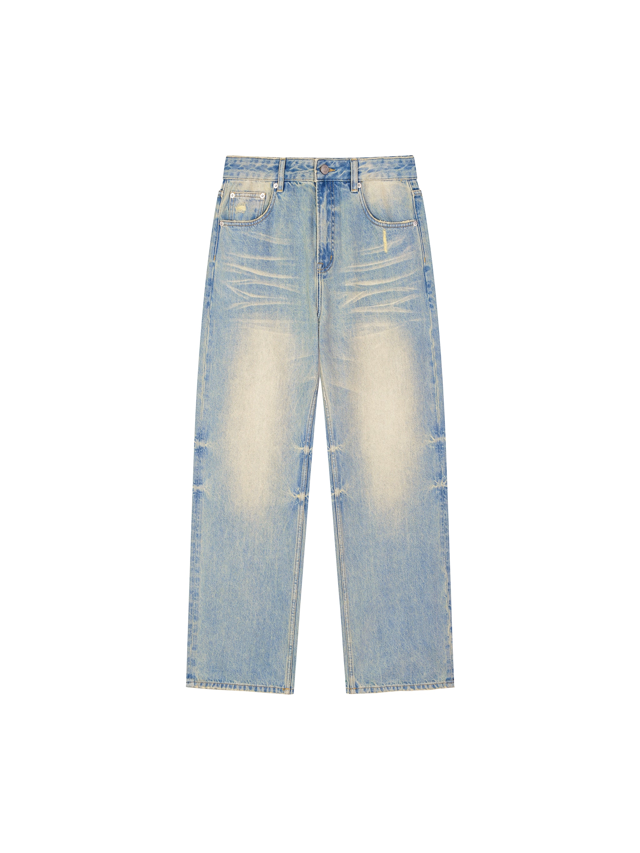Sun Fade Raw Hem Denim Jeans — Blue
