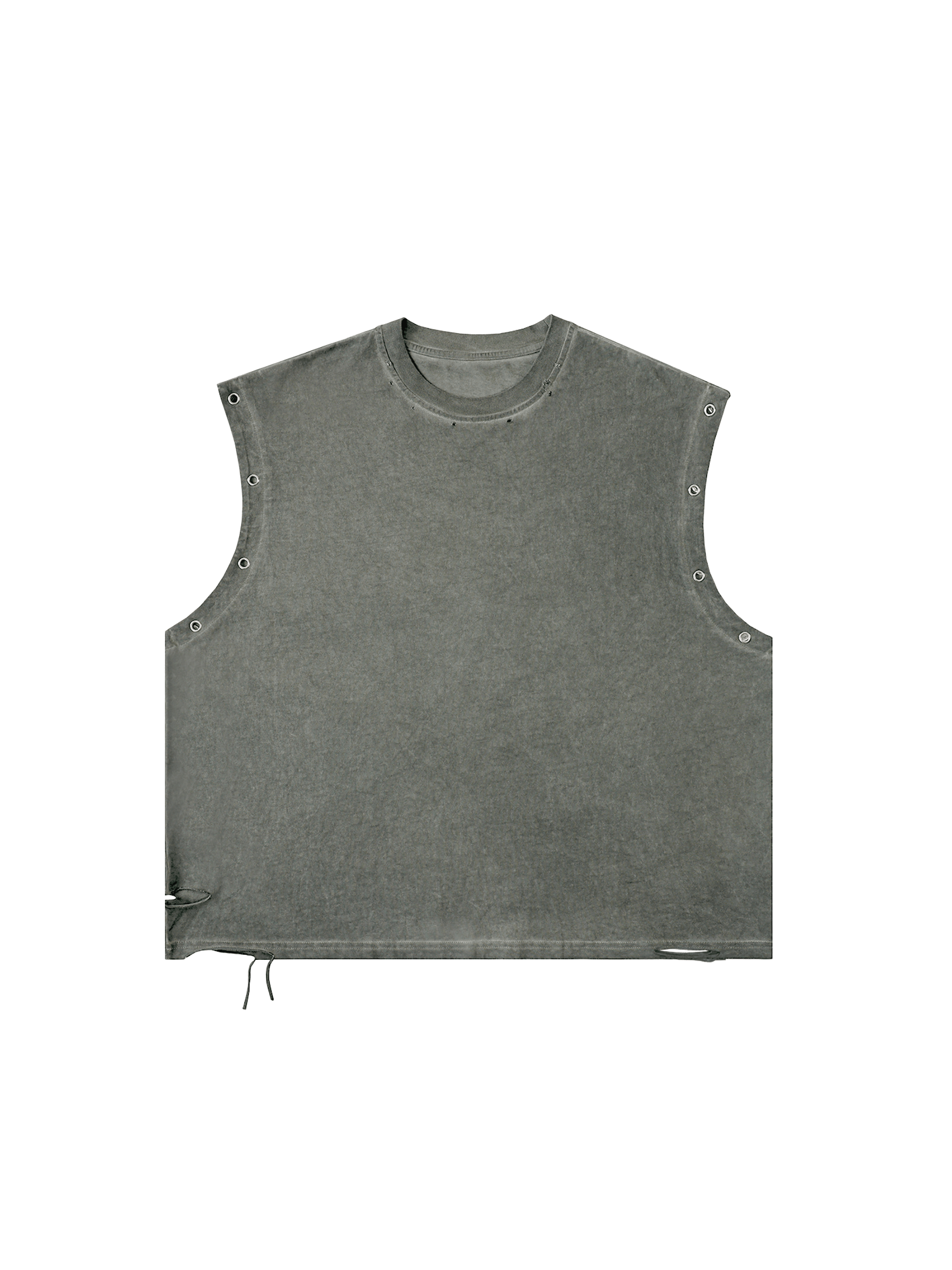 Distressed Grommet Tank Top — Gray