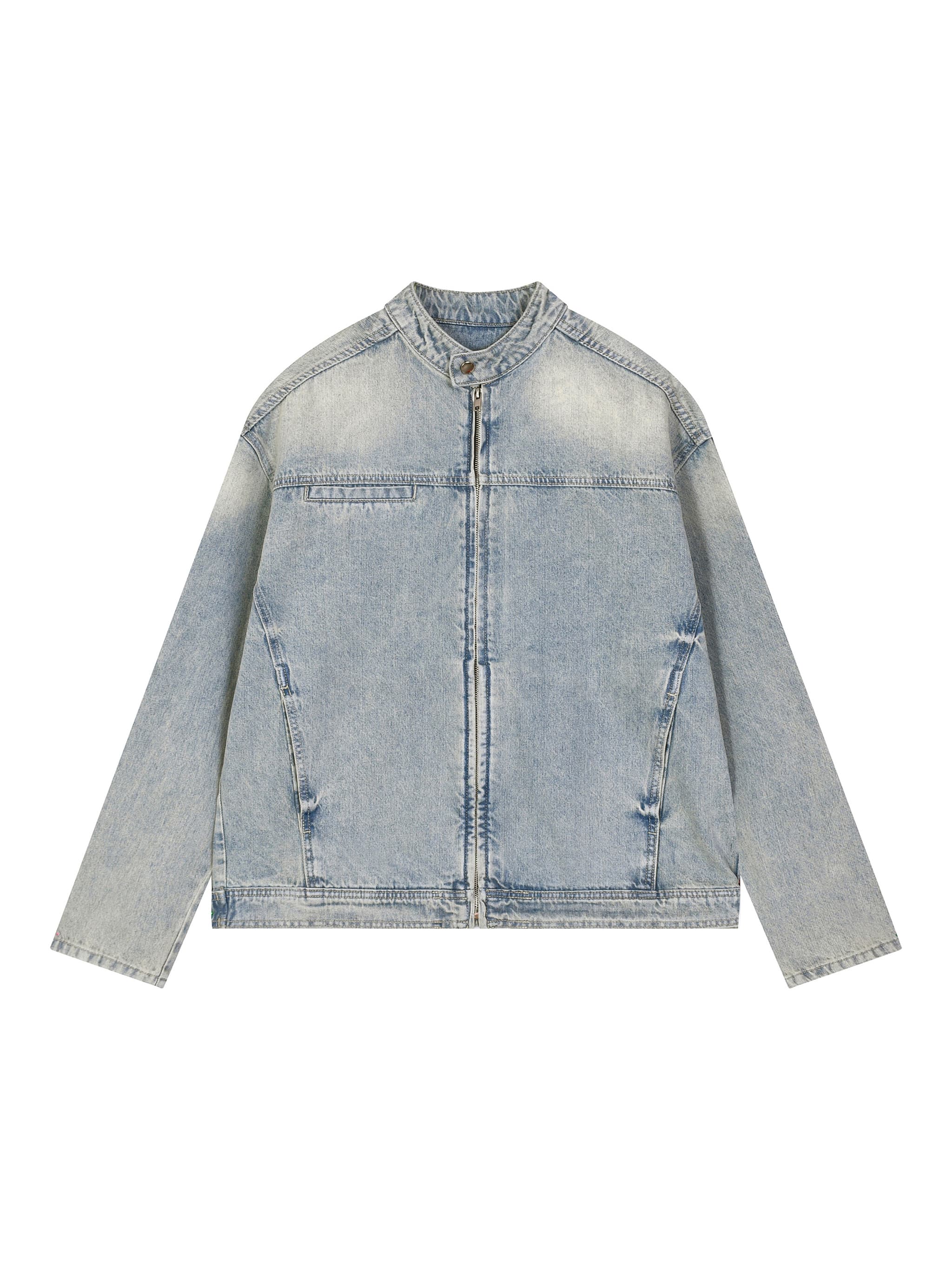 Custom Vintage Wash Zip Denim Jacket — Outerwear