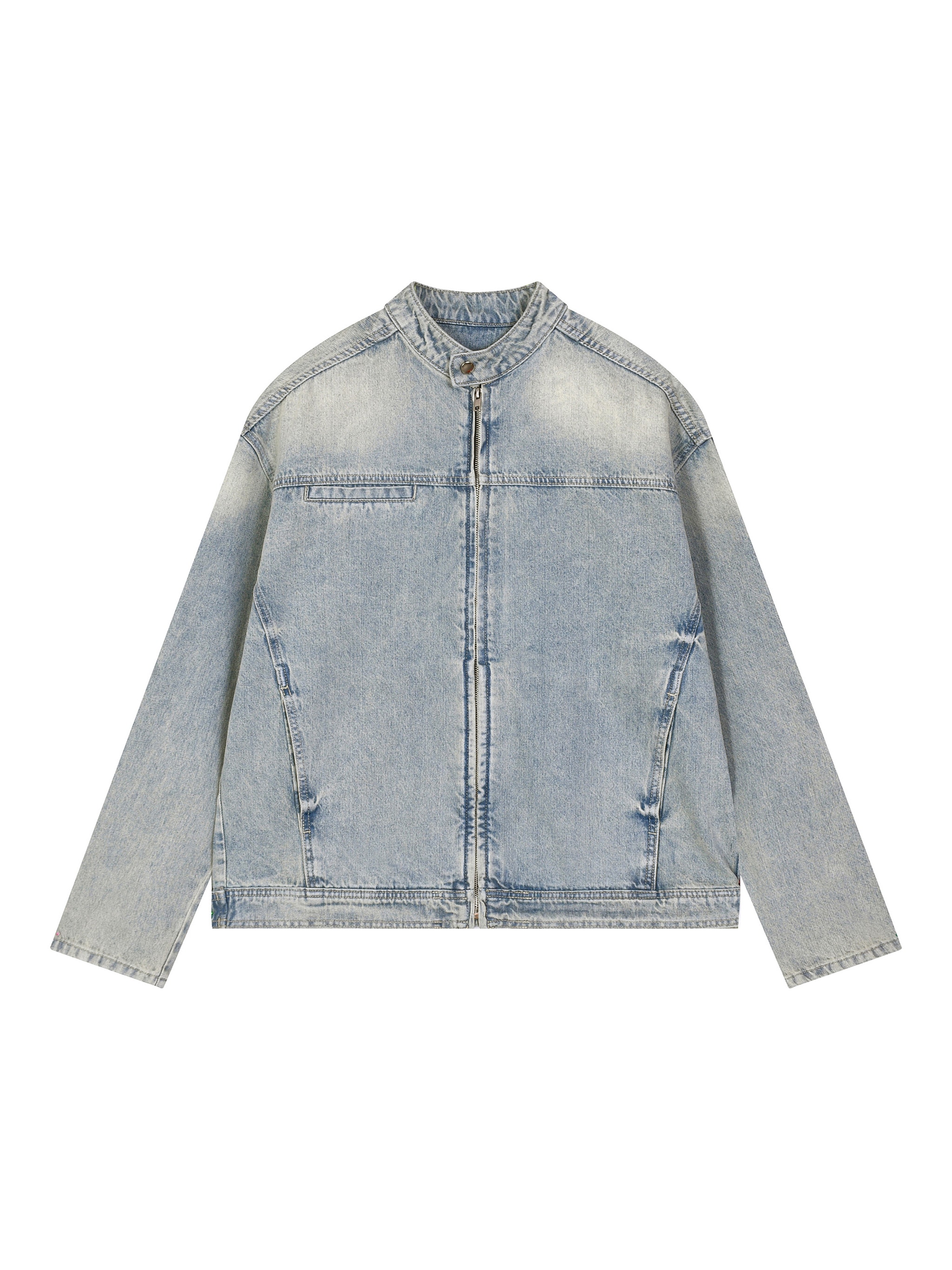 Vintage Wash Zip Denim Jacket — Blue