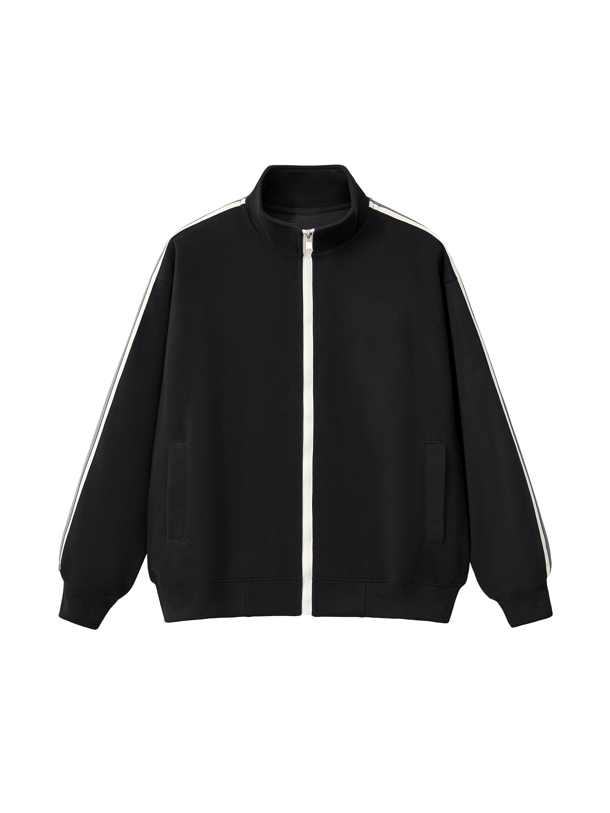 Contrast Side-Stripe Track Jacket — Black