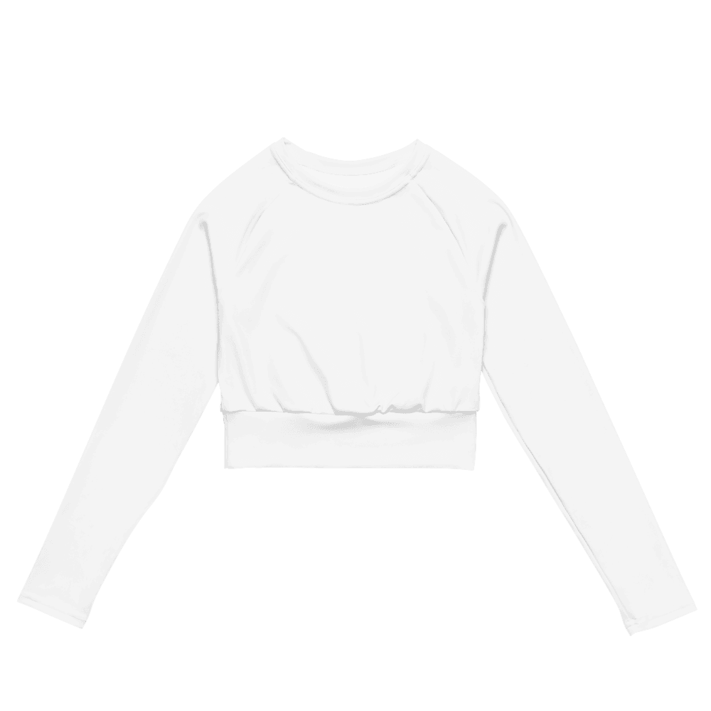 All-Over Print Recycled Long Sleeve Crop Top — Flat lay · front