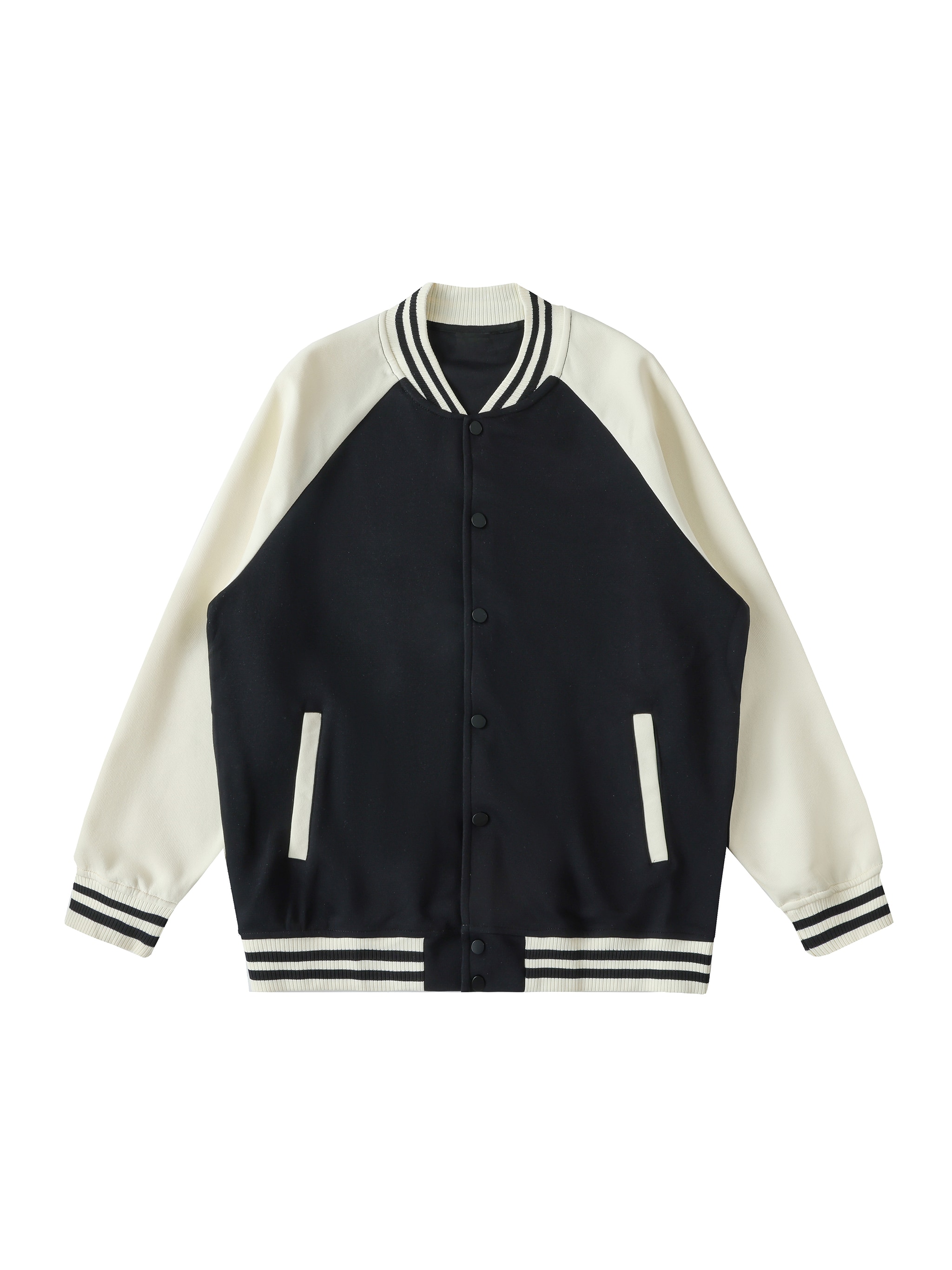 Two Tone Raglan Varsity Jacket — Black with Apricot