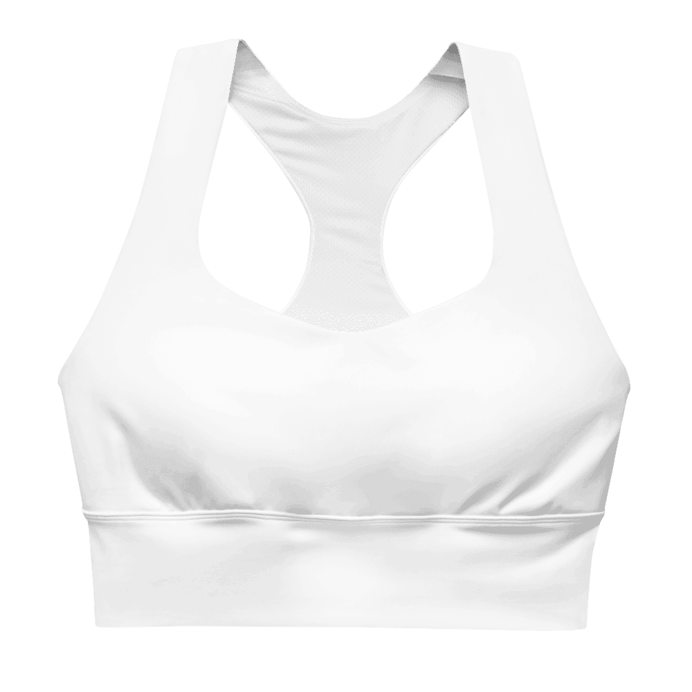 All-Over Print Longline Sports Bra — Flat lay · front