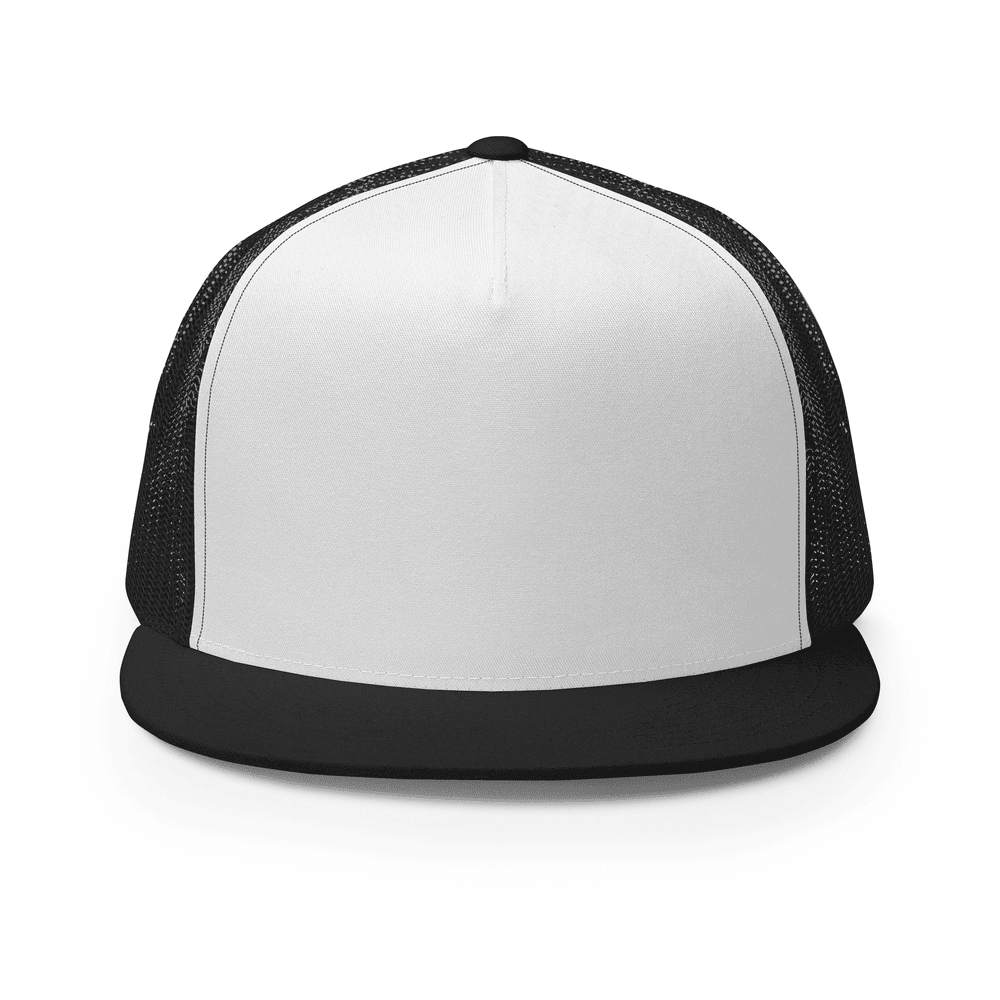 Custom 5-Panel Trucker Cap — front · Black/ White/ Black