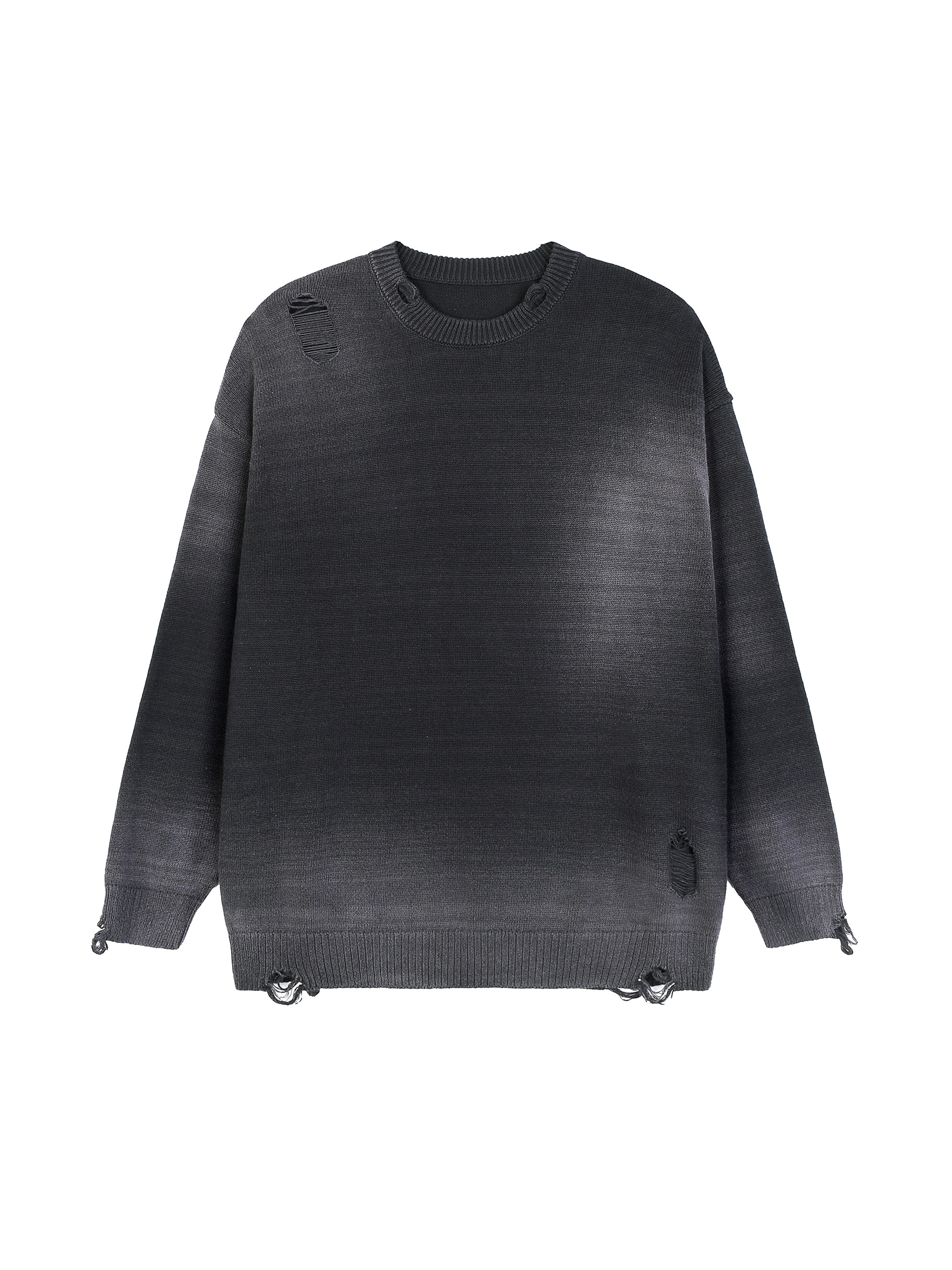 Faded Distressed Crewneck Sweater — Black