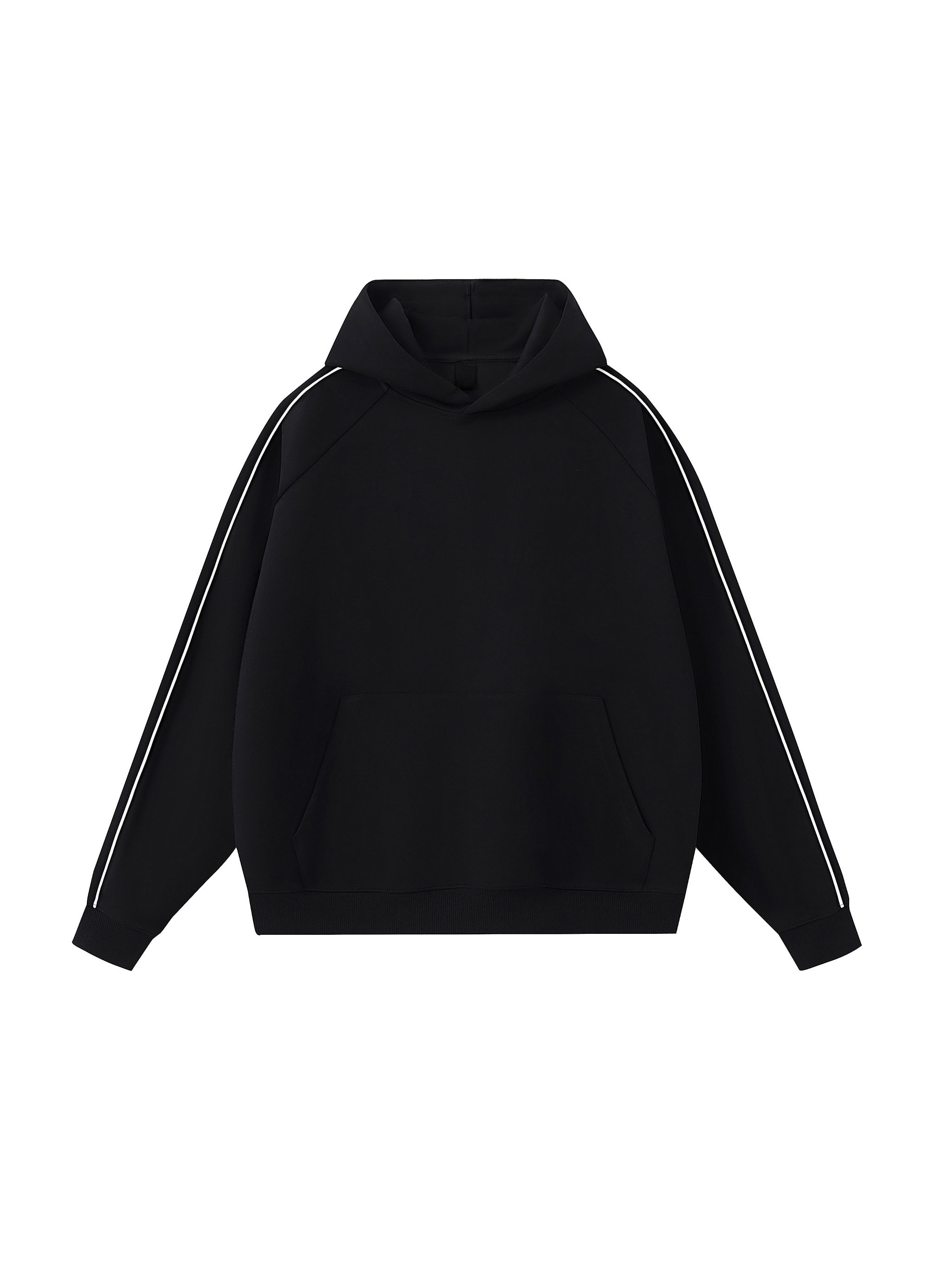 Raglan Contrast Piping Hoodie — Black