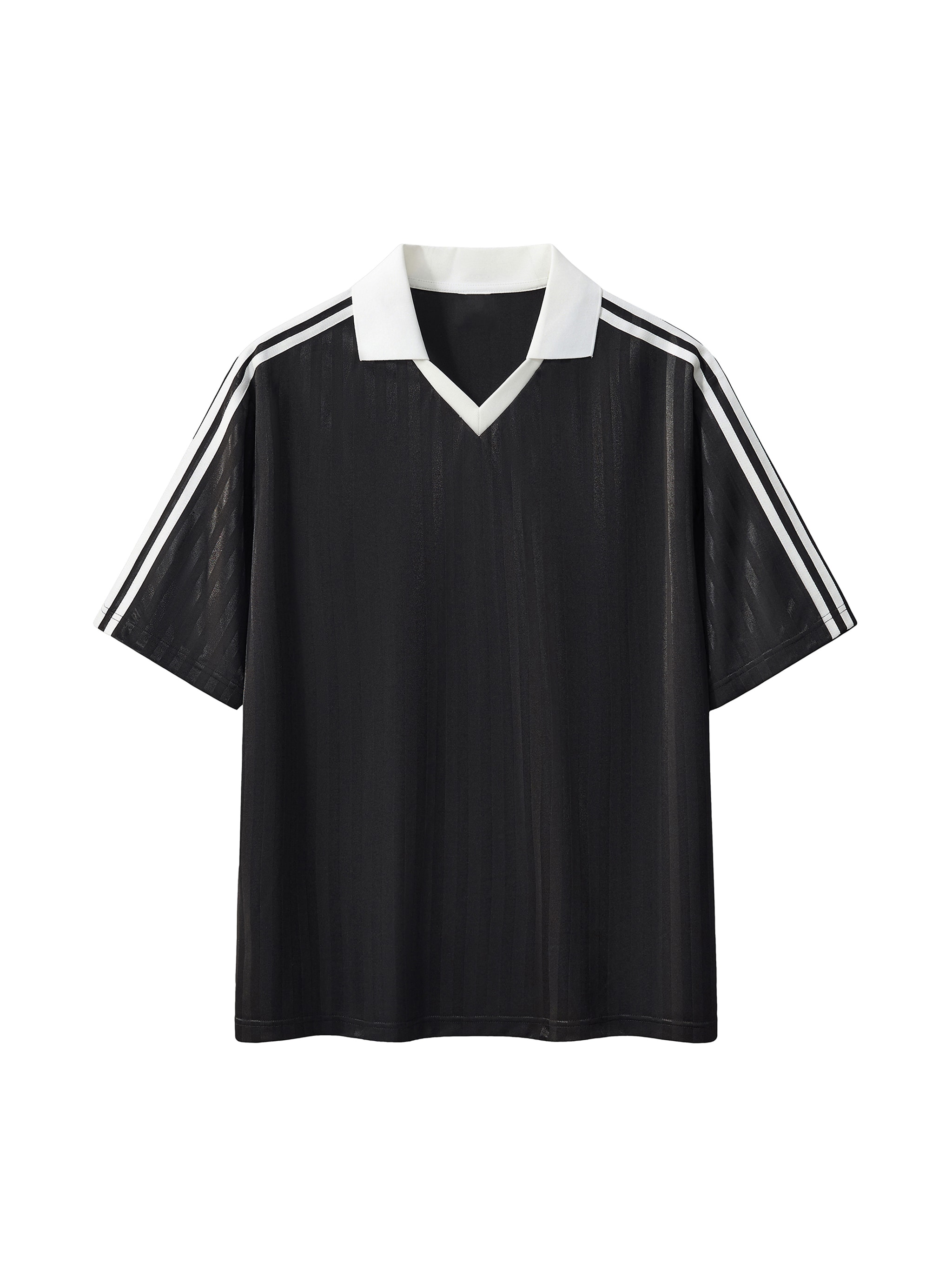 Contrast Collar Striped Soccer Jersey — Black with White