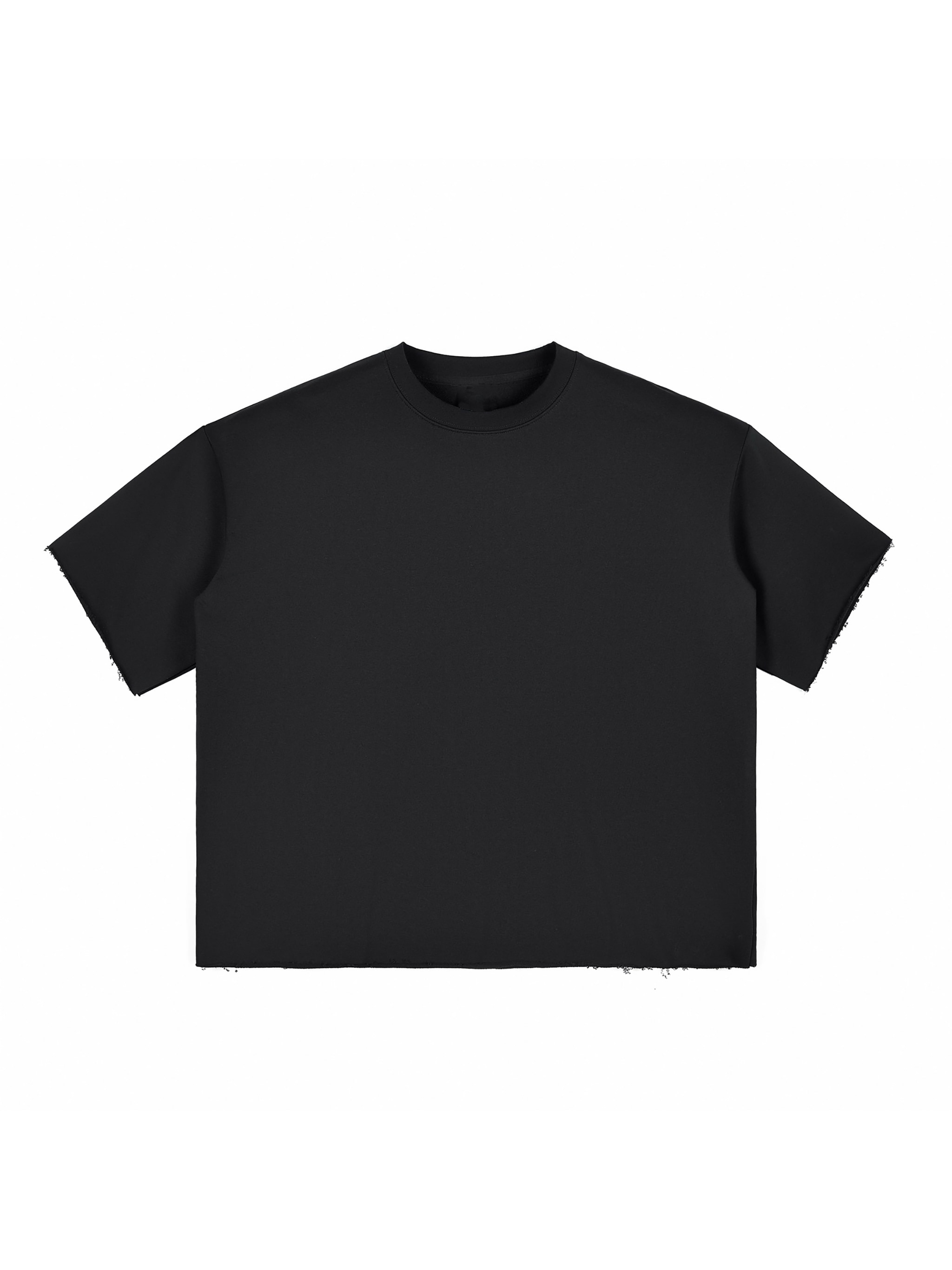 Boxy Half-Sleeve Raw-Edge T-Shirt — Black